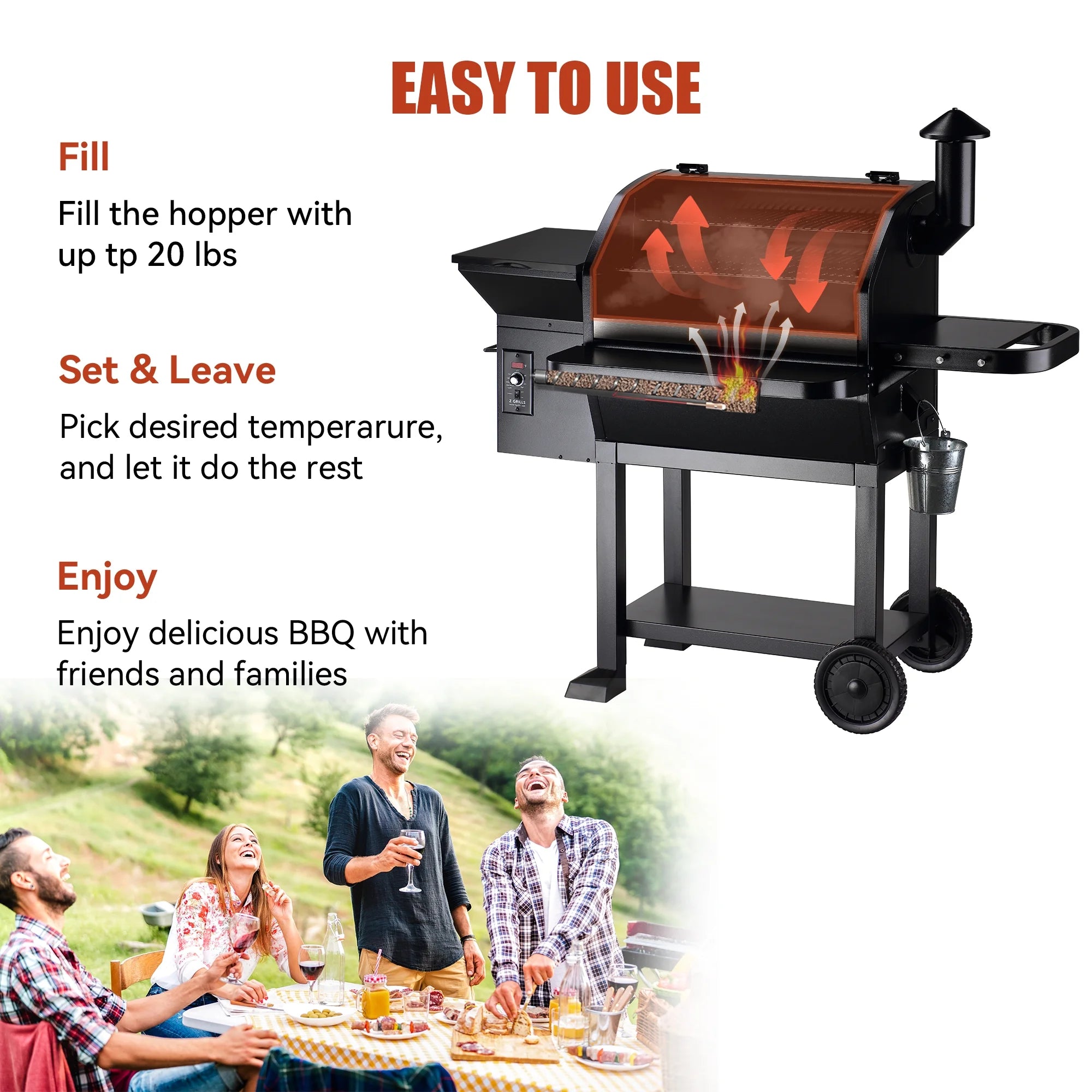Z GRILLS ZPG-10002B 1060 sq. in. Wood Pellet Grill and Smoker 8-in-1 BBQ Black