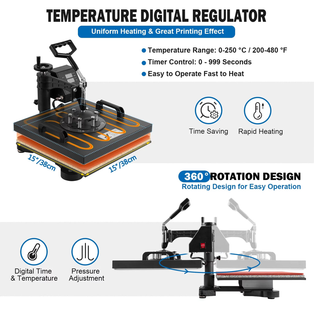 SHZOND 8 in 1 Heat Press Machine 15x15 inch Multifunction Heat Press Transfer Machine Sublimation Combo for T-Shirt Hat Cap Mug Plate