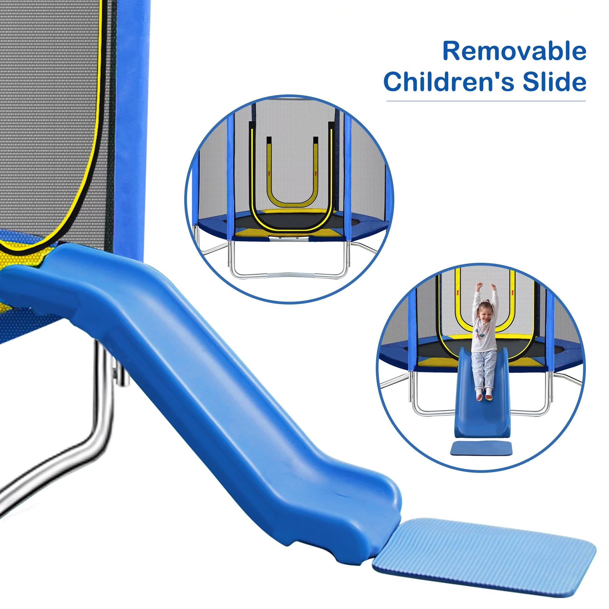 EUROCO 800LBS 7FT Kids Trampoline with Safety Enclosure Net, Indoor Outdoor Trampoline with Slide,Ladder,Spring Pad,All-Weather Trampolines (Age3-12) for 3-4 Kids, Easy Assembly Round Trampoline,Blue