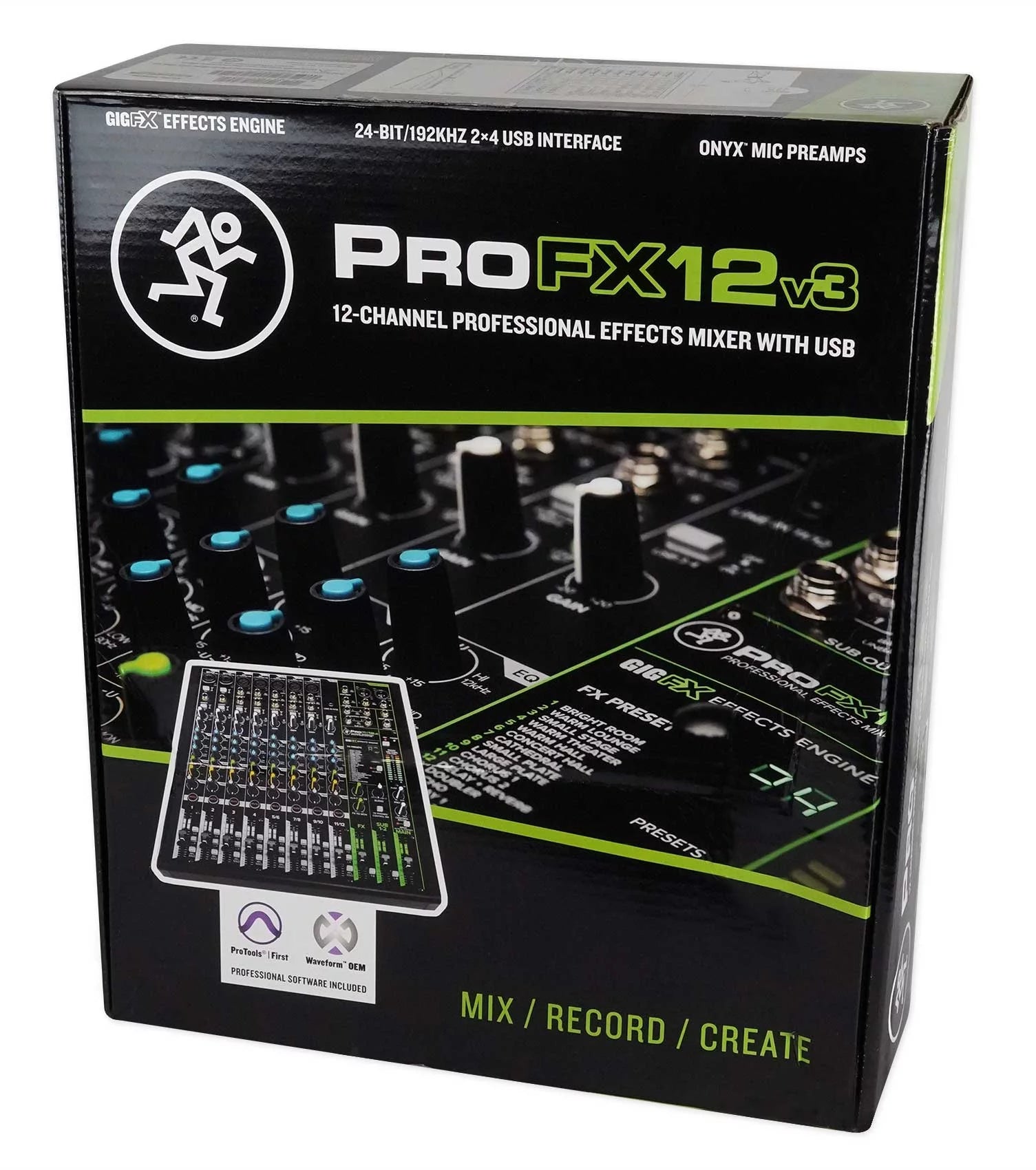 Mackie ProFX12v3 12-Channel Effects Mixer w/USB+7 Piece Drum Mic Kit ProFX12 v3