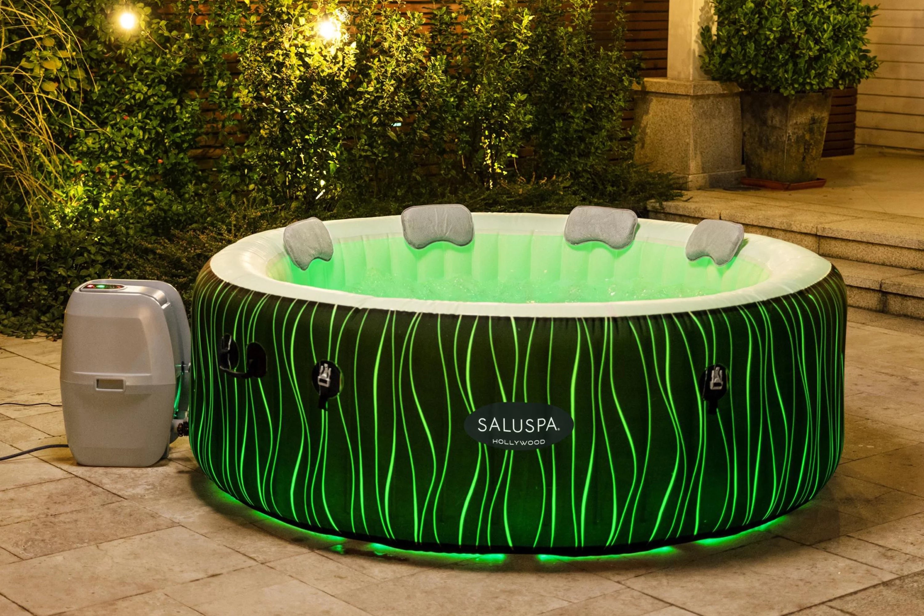SaluSpa 77" x 26" Hollywood 240 Gal. Inflatable Hot Tub with LED Lights, 104?F Max Temperature