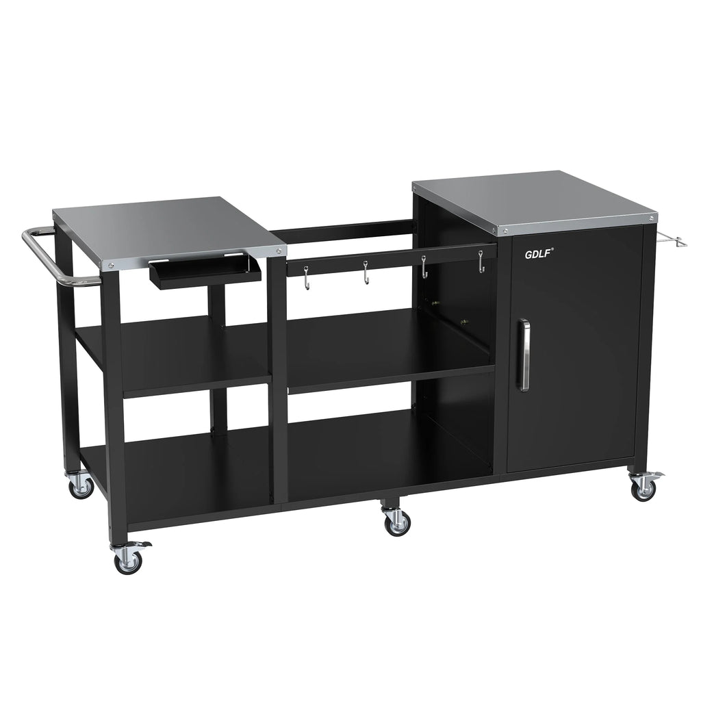 GDLF Table Compatible with Big Green Egg Grill Heavy Duty Metal Green Egg Stand with Accessories Storage