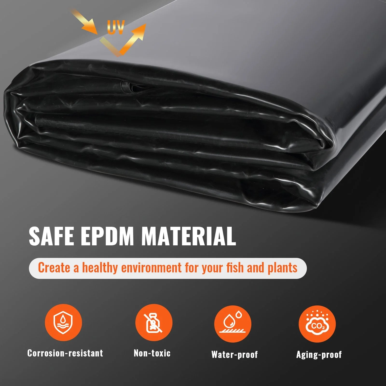 VEVOR EPDM Pond Liner, 20 x 25 ft, 45 Mil Thick, Black, Flexible Underlayment for Koi Ponds, Waterfalls, and Fountains