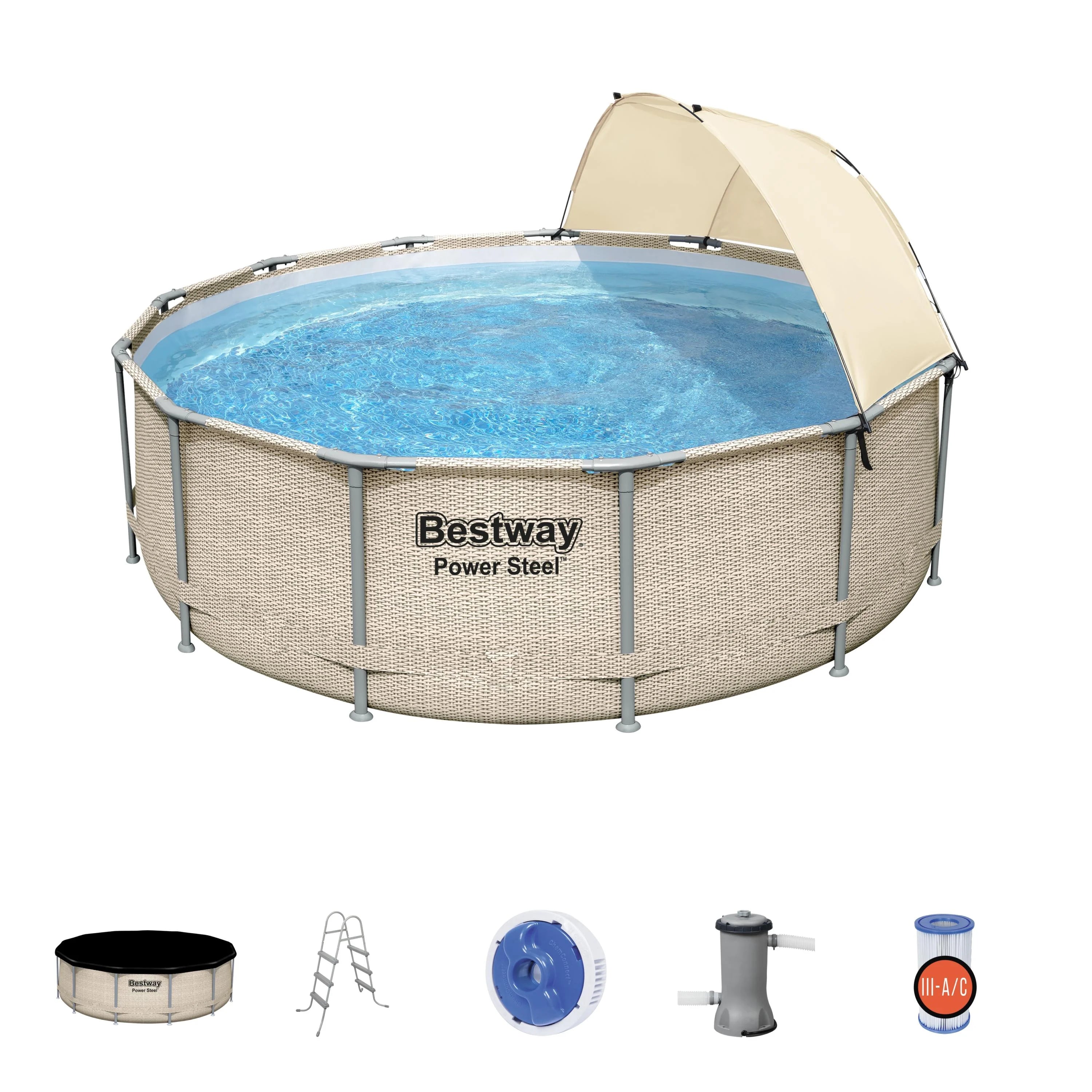 Bestway Power Steel 14' x 42" Round Above Ground Outdoor Swimming Pool Set