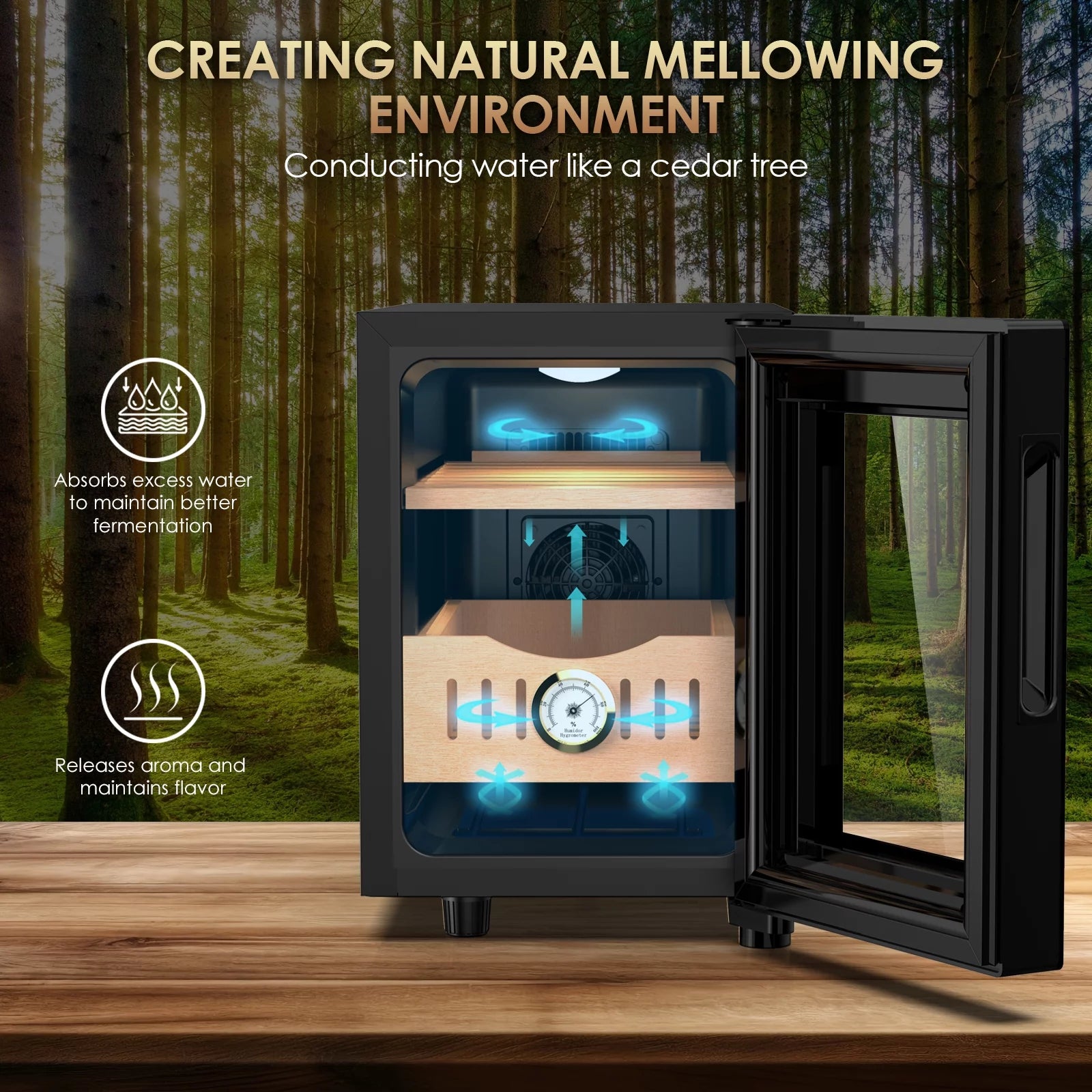 Rocita 16L Cigar Humidor, Electric Cigar Humidor Cabinet for 100 Counts with Digital Hygrometer, Spanish Cedar Lined Cigar Box, Great Gift for Father Friends Men