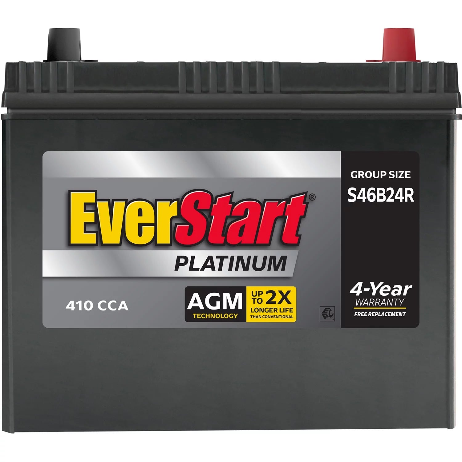 EverStart Platinum AGM Automotive Battery, Group Size S46B24R 12 Volt, 410 CCA