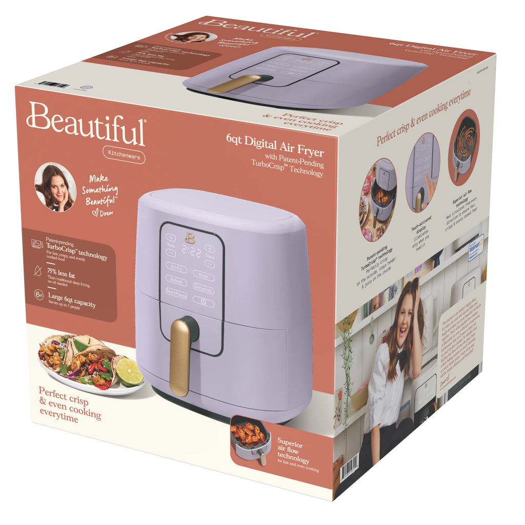 Beautiful 6 Qt Air Fryer with TurboCrisp Technology and Touch-Activated Display, Lavender by Drew Barrymore