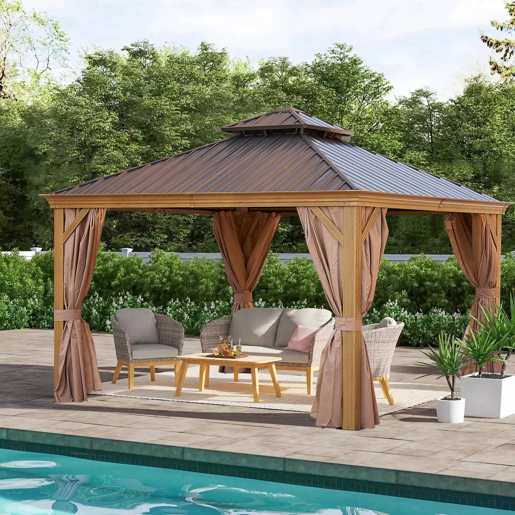 Viruhaka 12'x12' Gazebo Outdoor Pop up Canopy Tent with Curtains and Shelter for Patio, Party & Backyard