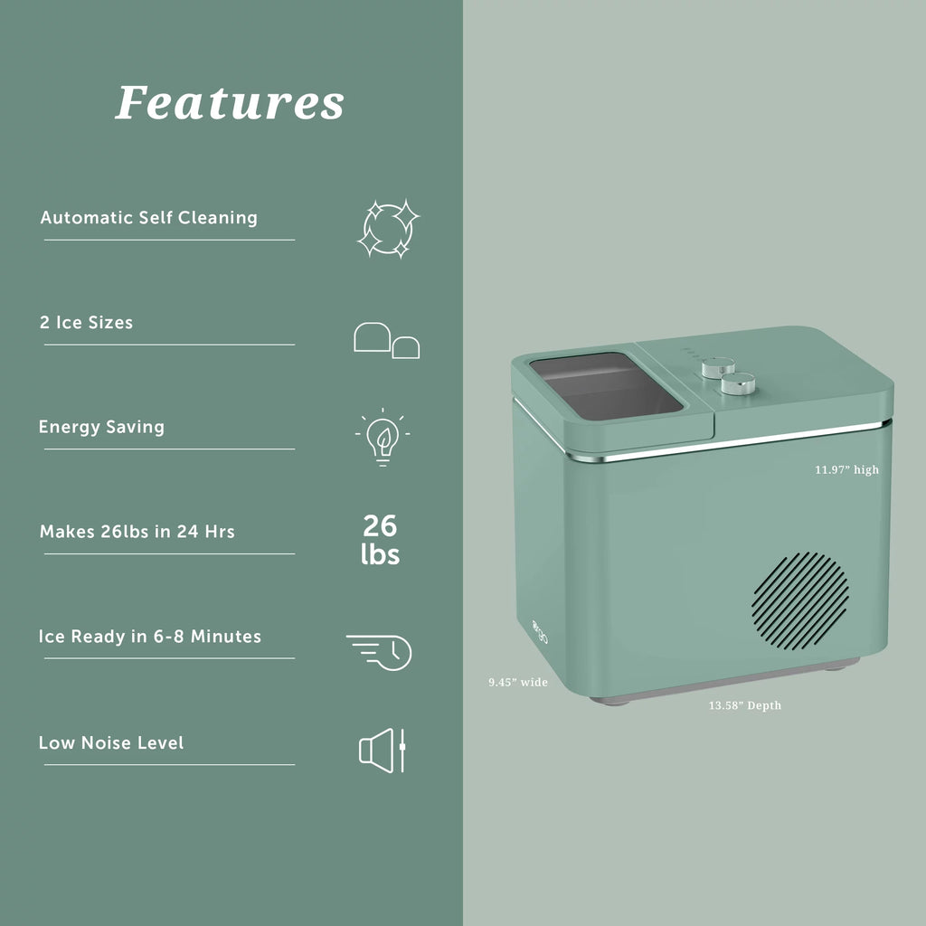 Orgo Product The Retro Countertop Ice Maker, Bullet Shaped Ice Type, Sage