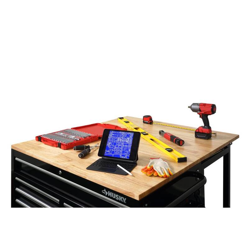 Tool Storage 46 in. W Standard Duty Black Mobile Workbench Cabinet with Solid Top Full Length Extension Table
