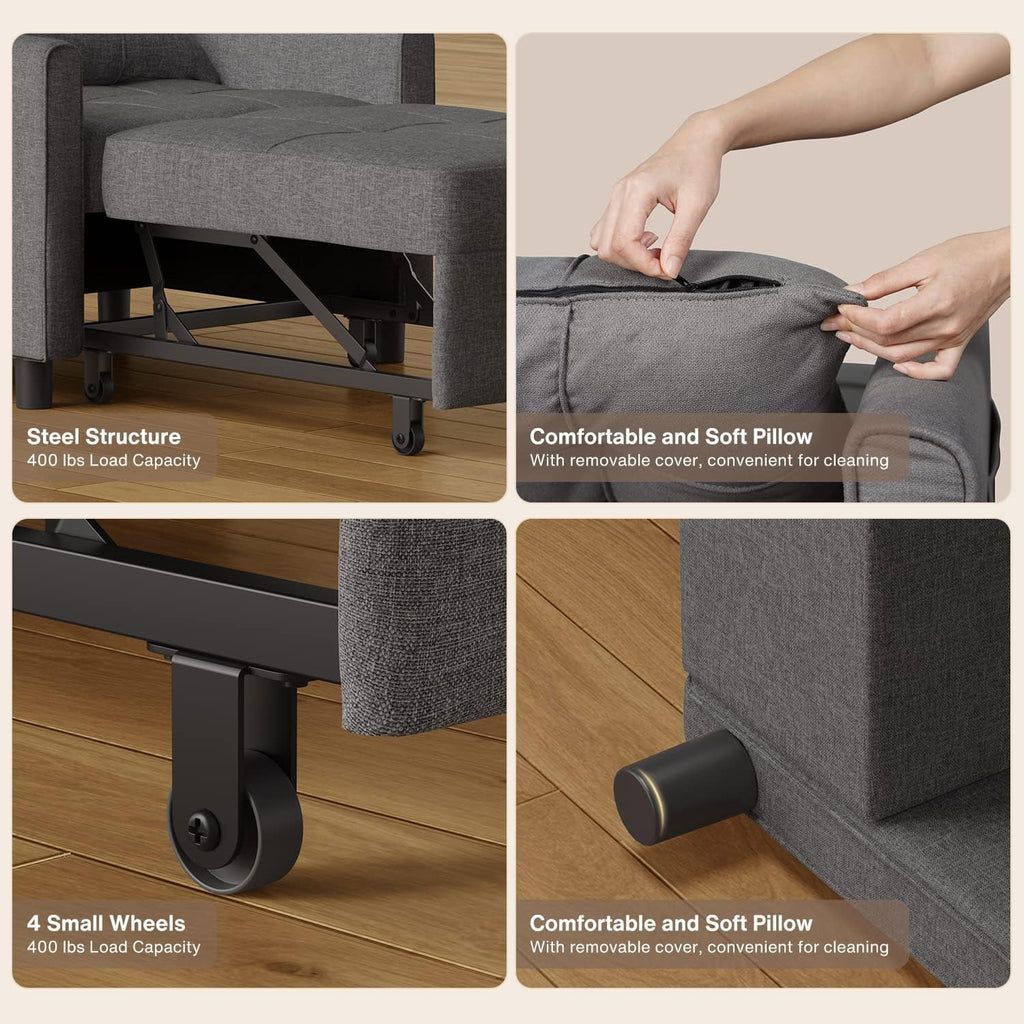 Sofa Beds Chair 3 in 1, Convertible Chair Single Bed,Dark Grey