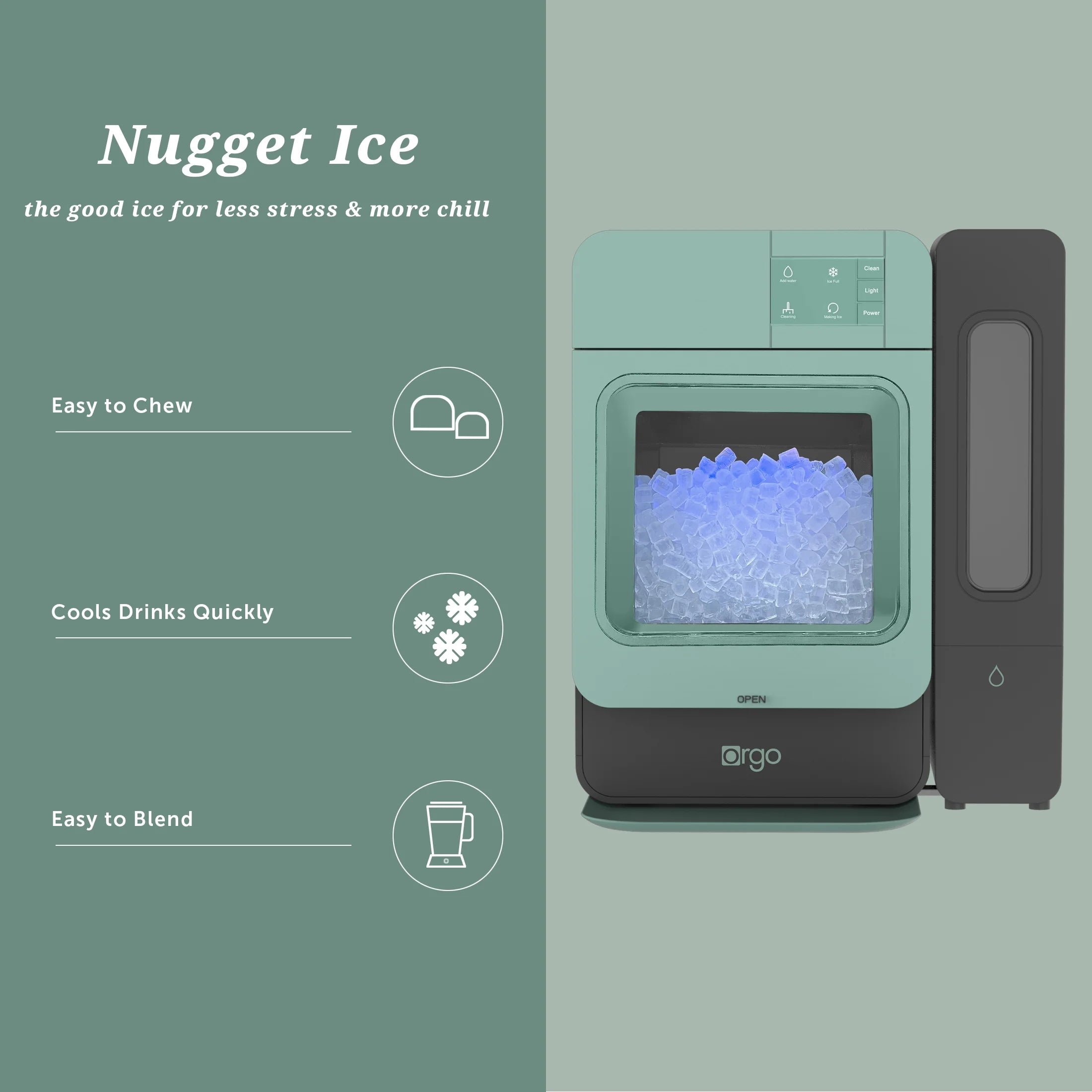 Orgo Products Sonic Countertop Ice Maker, Nugget Ice Type, Sage