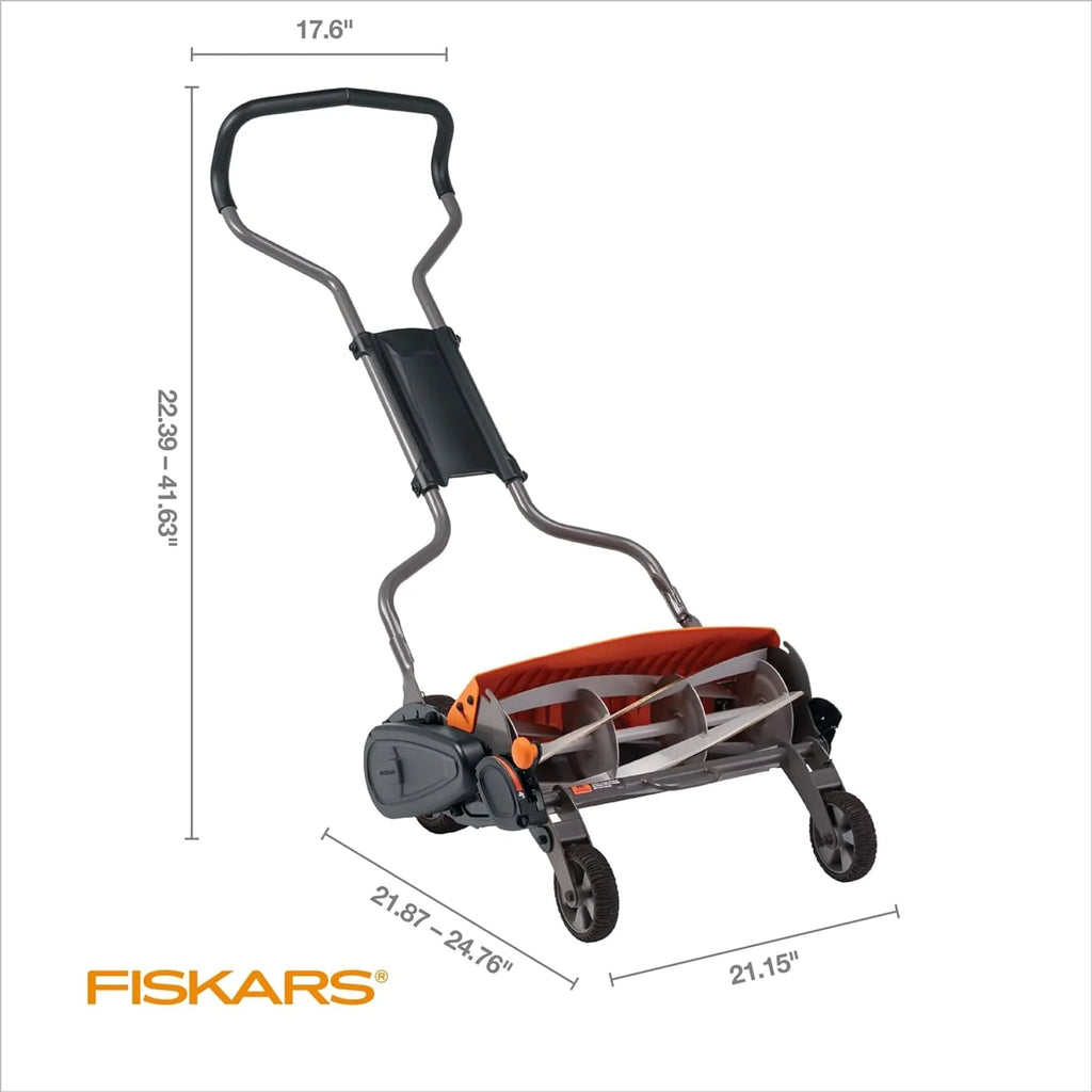 Fiskars Reel Lawn Mower 18-inch 5-Blade Push Mower with InertiaDrive for More Cutting Power