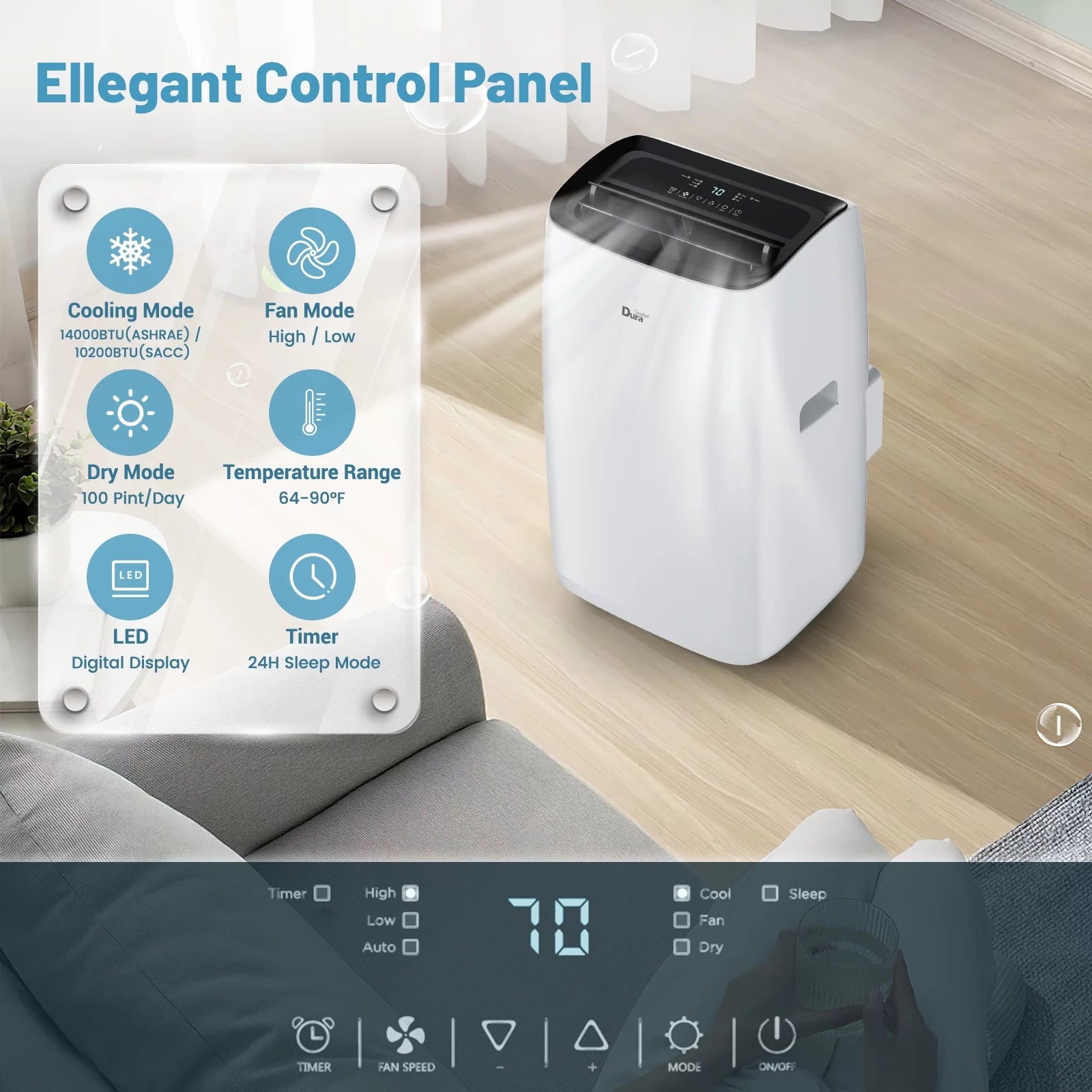 DuraComfort DP14CM Portable Air Conditioners, 14000 BTU, Dehumidifier, Cooling Fan, Remote Control, 450 Sq. ft