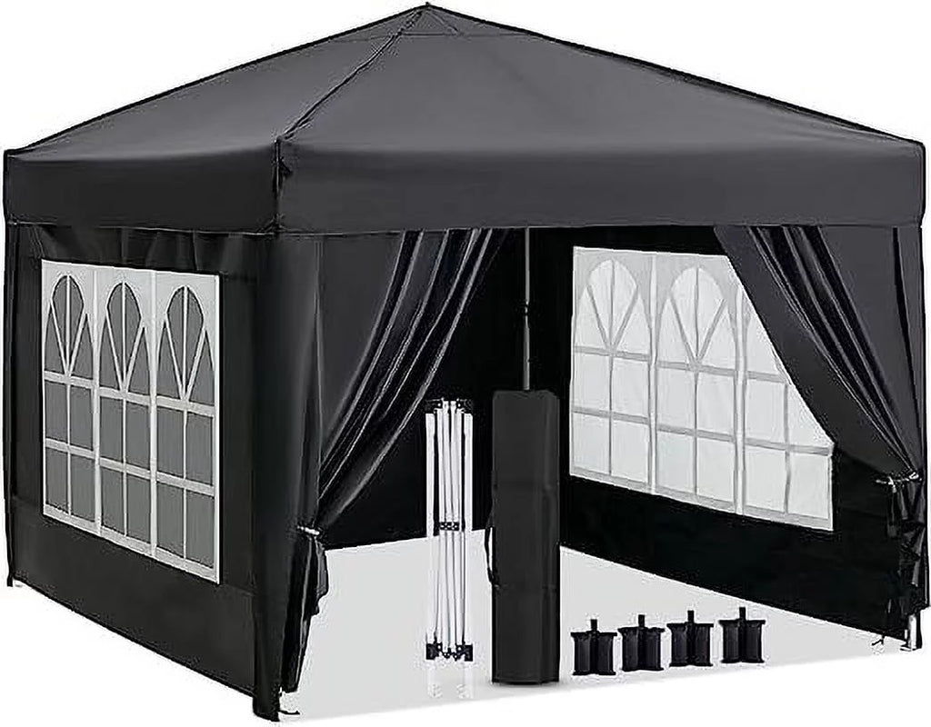 Suteck 10x10 FT Pop Up Canopy Tent with Sidewalls,Outdoor Waterproof Canopy Tents for Backyard Parties,Outside Instant Commercial Enclosed Gazebo Tent with 4 Weight Bags,Black
