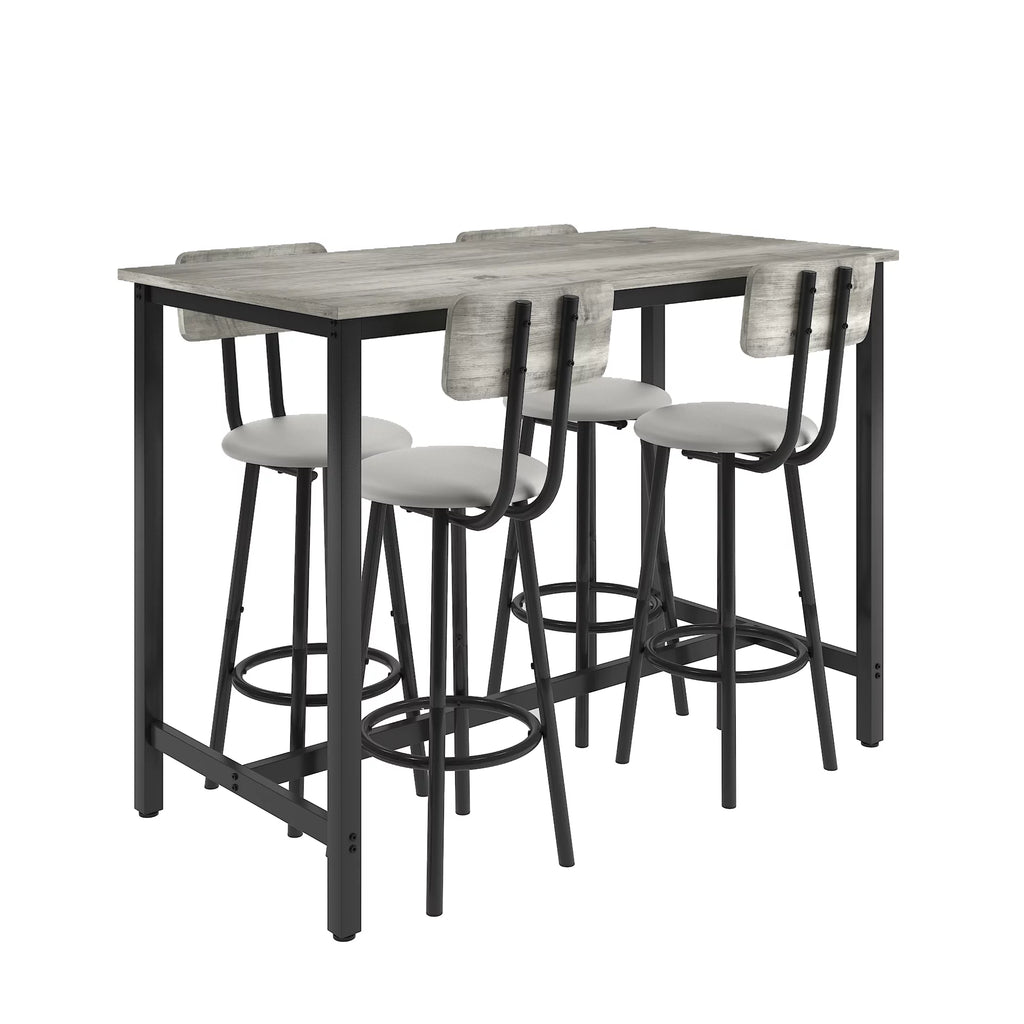 5 Piece Bar Table Set, Modern Counter Height Dining Set, Home Dining Table and Chairs Set for 4, Kitchen Breakfast Table Set with 4 Cushioned Stools, Bistro Pub Table Set, Rustic Brown