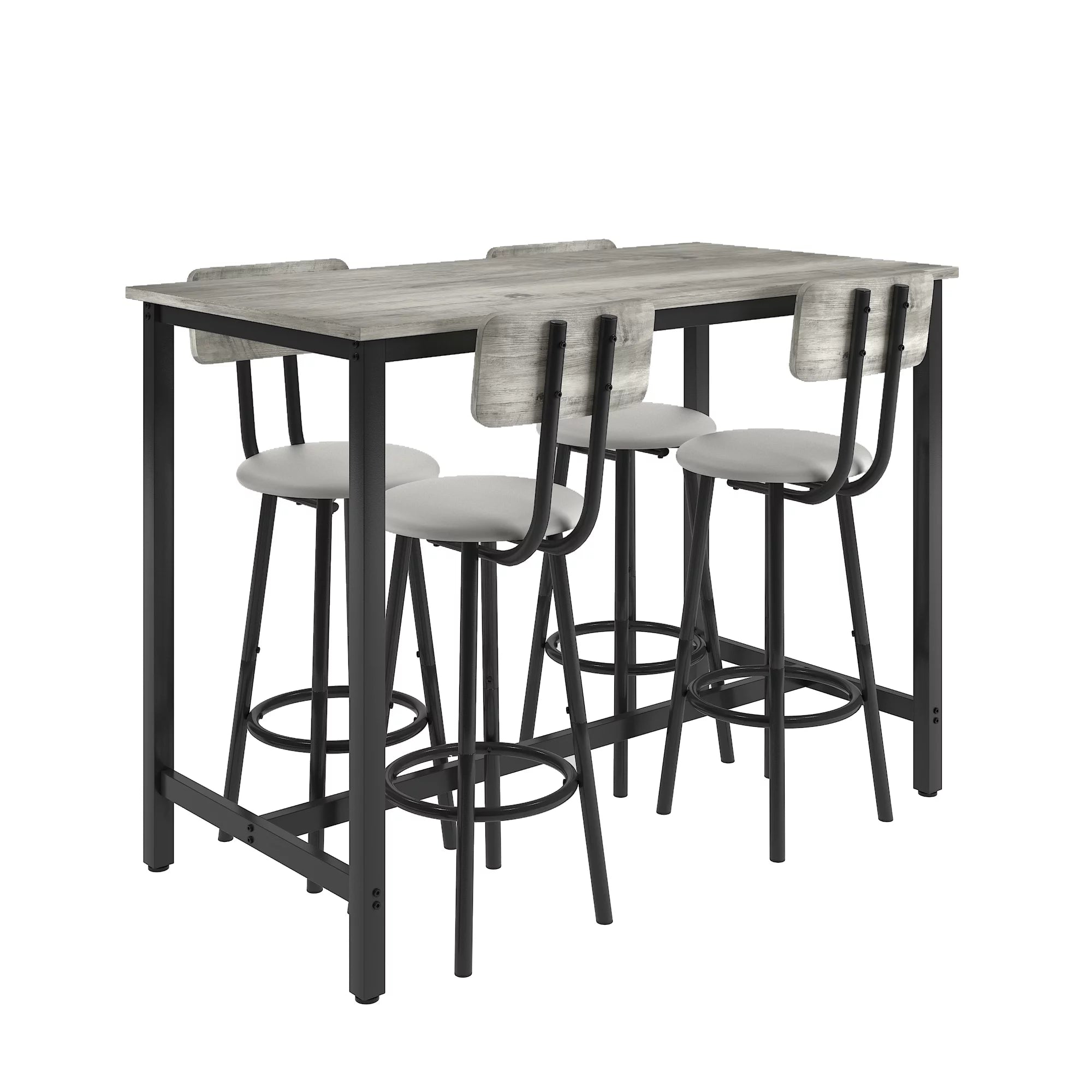 5 Piece Bar Table Set, Modern Counter Height Dining Set, Home Dining Table and Chairs Set for 4, Kitchen Breakfast Table Set with 4 Cushioned Stools, Bistro Pub Table Set, Rustic Brown