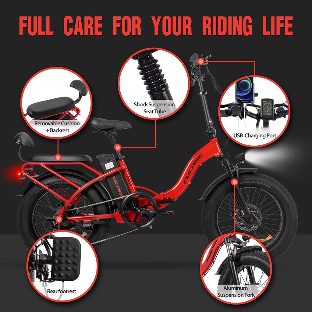 Fucare 20" 4.0 Fat Tire Ebike,Folding Electric Bike for Adults,750W 48V 15Ah Removable Battery E Bike, 28Mph Shimano 7 Speed Durable Ebikes