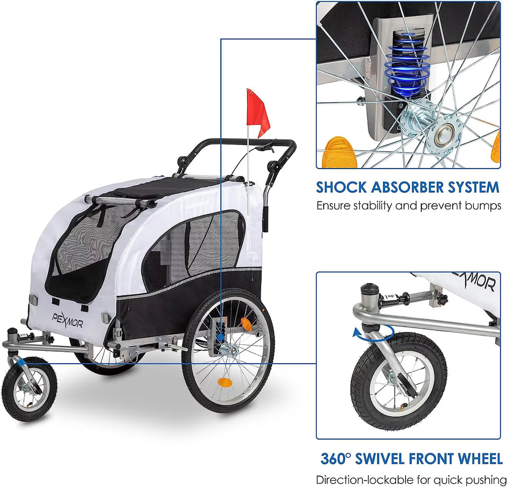 PEXMOR 2-in-1 Dog Bike Trailer,Pet Stroller Dog Trailer for Bicycle w/Universal Hitch,Folding Pet Cart Bike Wagon Cargo Carrier for Dog Shock Absorber & Universal Wheel