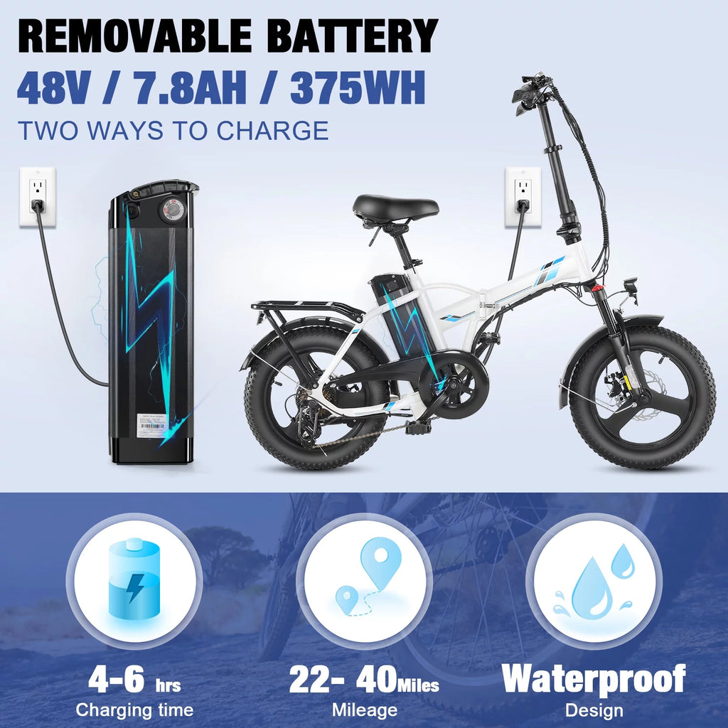 Gocio Electric Bike Fat Tire Folding Electric Bicycle for Adults with LCD Display, 350W Ebike 48V City Bike with 374.4wh Removable Battery Shimano 7 Speed Commuting Hybrid Bike UL2849