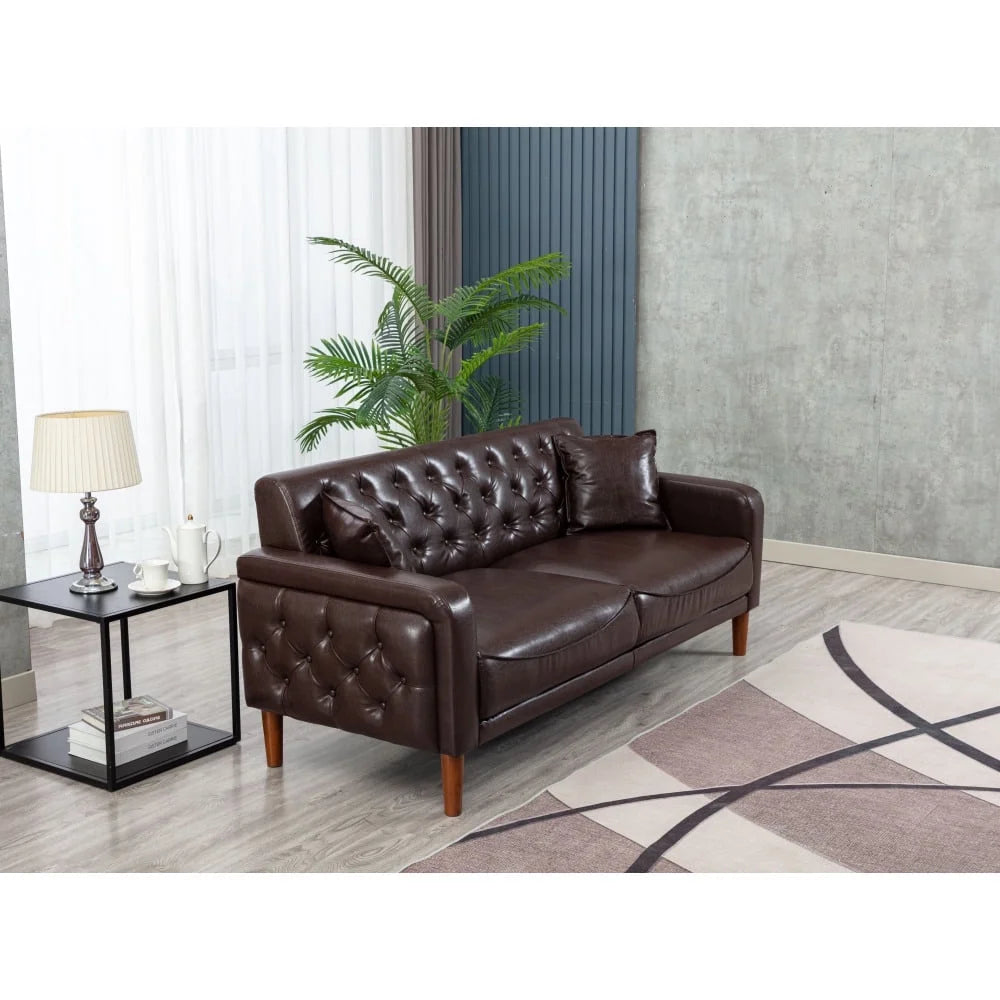 Holaki 78 PU Leather Tufted Cushions Sofa Bed, Brown