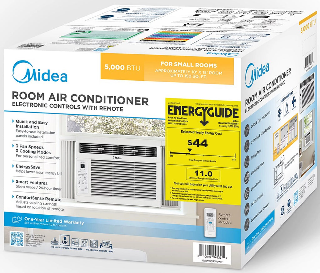 Midea 5,000 BTU 150 Sq Ft Window Air Conditioner with Remote, White, MAW05R1WWT