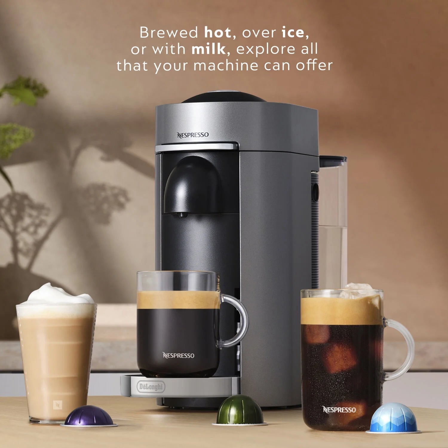 Nespresso Vertuo Plus Deluxe Coffee & Espresso Machine by De'Longhi with Aerocinno, Titan