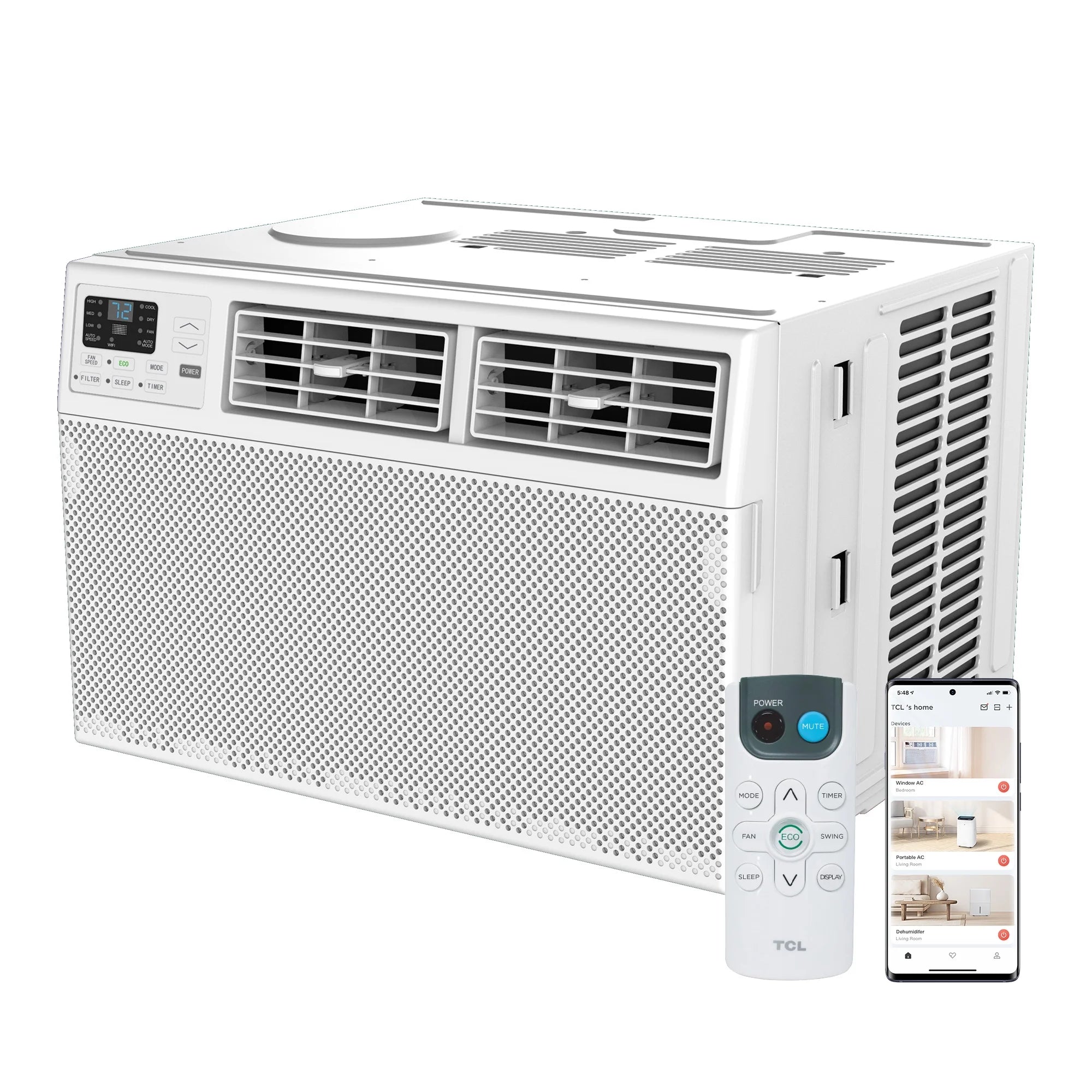 TCL 8,000 BTU Smart Window Air Conditioner, Fan & Dehumidifier, 350 Sq. Ft., Remote Control, Works with Alexa/Google Assistant, W8W92-4