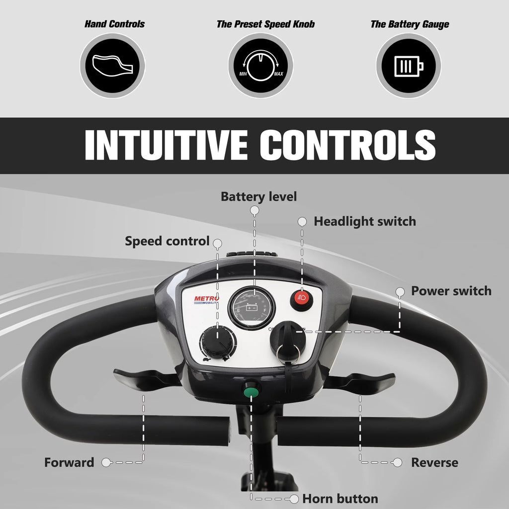Long Range Foldable 4 Wheels Mobility Scooter with Basket & Headlight, Powered Mobility Scooters for Seniors and Adults, Metallic Gray