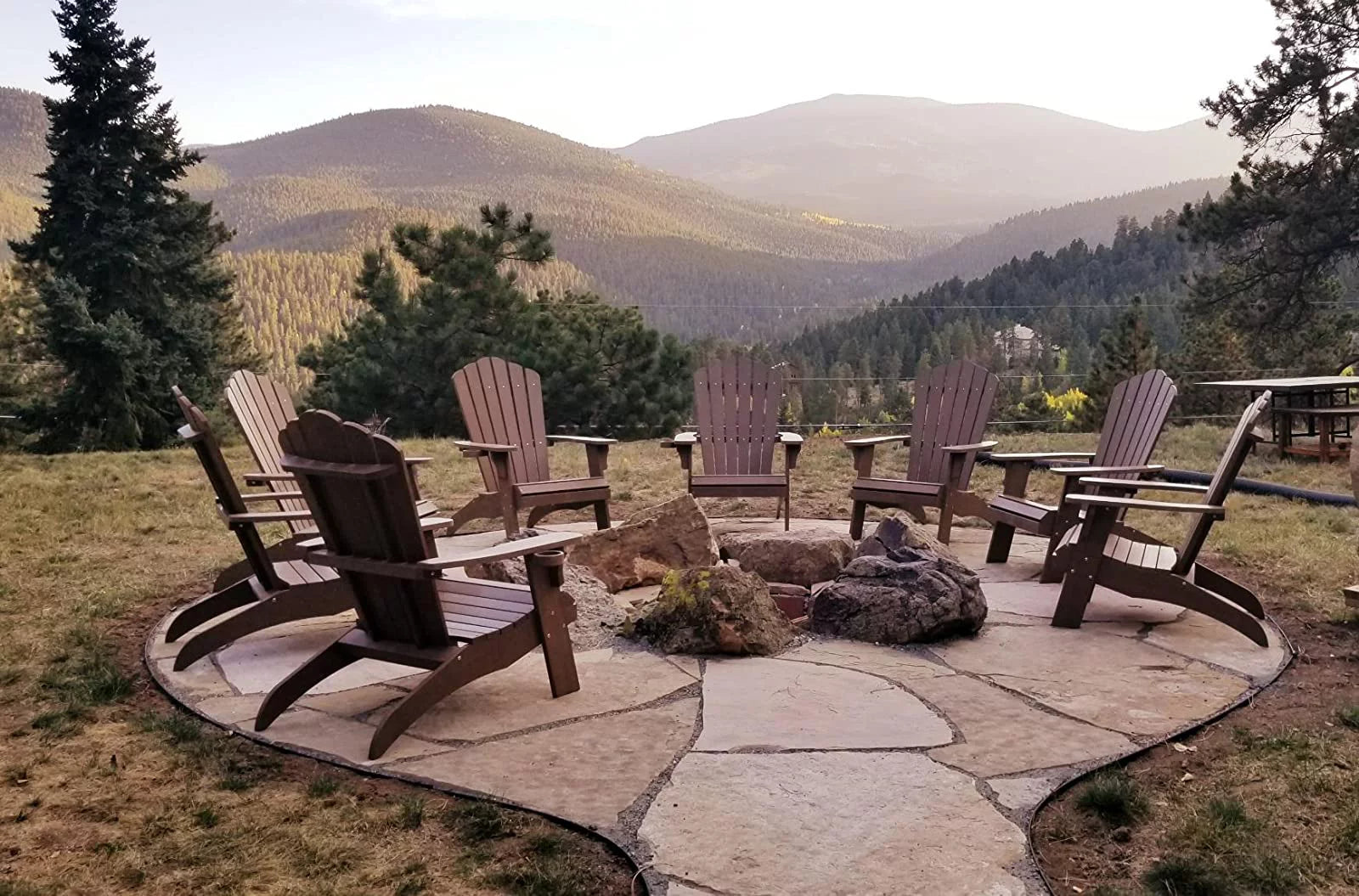 Qomotop Ploy Lumber Adirondack Chair with Cup Holder, Fade-Resistant Outdoor Seating with 350lbs Duty Rating, All-Weather Patio Chair for Garden,Brown
