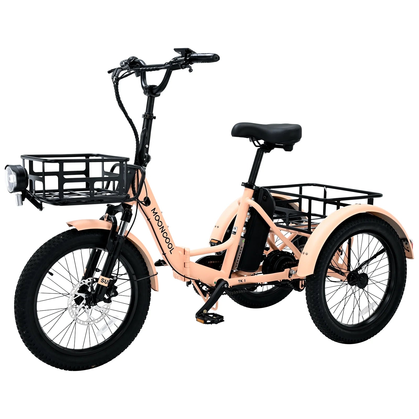 MOONCOOL 24"/26" Electric Tricycle for Adults, 350W 36V 7 Speeds Electric Trike Motorized Three Wheel Electric Bikes Bicycle with Large Basket for Women Men