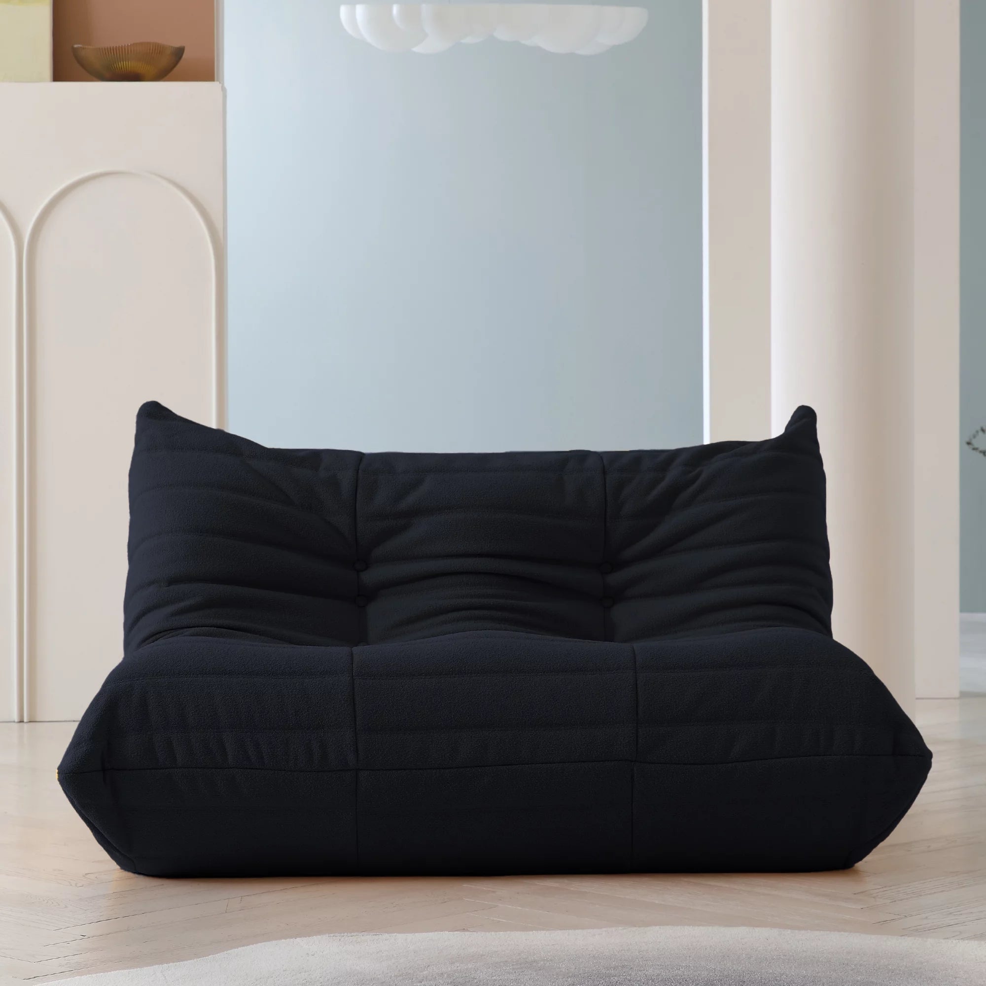 Magic Home Modern Sectional Sofa Togo Sofa Lazy Sofa Floor Sofa Foam Sofa Couch for Bedroom,Living Room,Apartment and Small Space,Three Seat Sofa,Beige