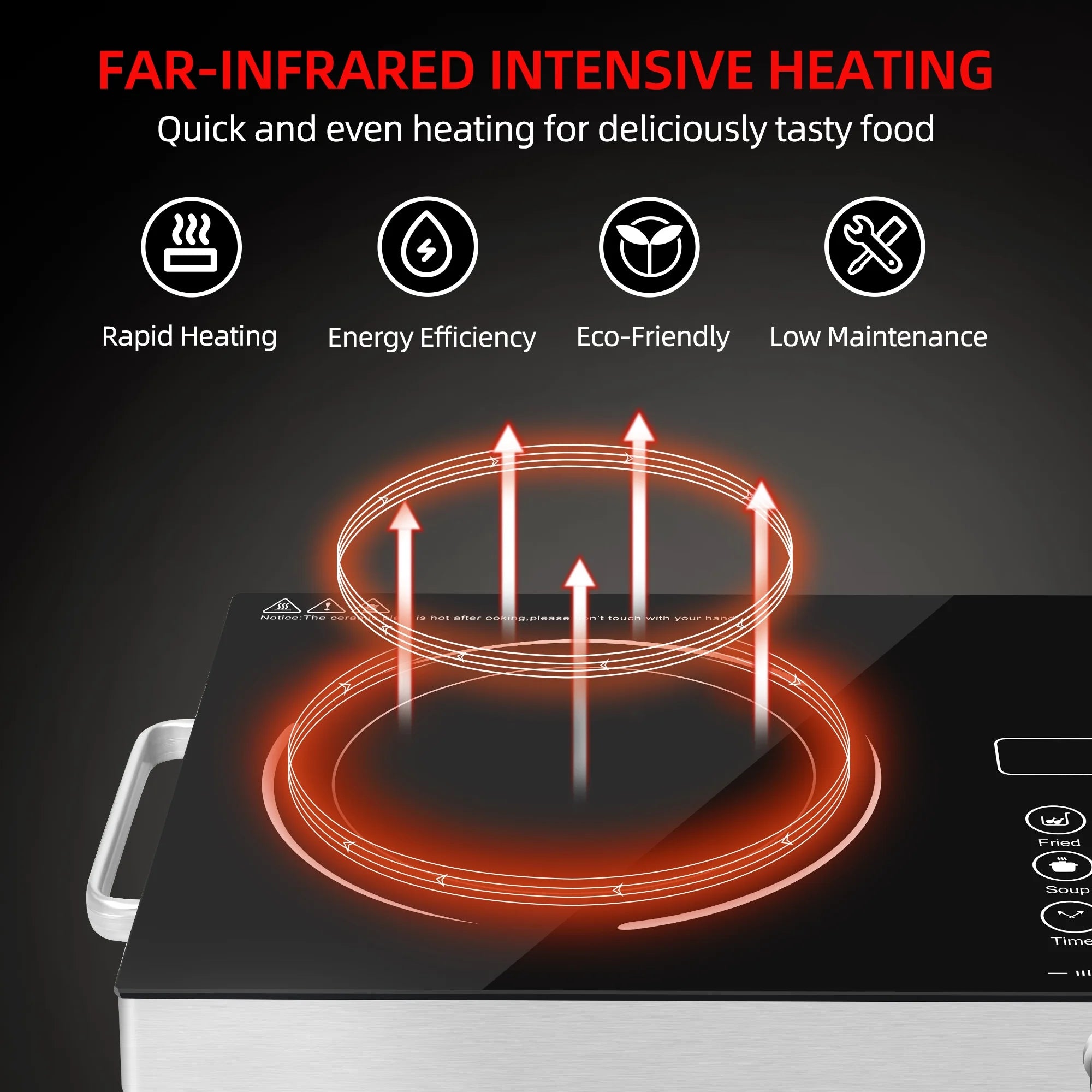 Electric Infrared Induction Cooktop Stove,Power range from 100W to 3500W,Compatible with All Cookware,Heat-Up In 5S with Cooking Timer,LED Screen,One-piece Panel for Easy Cleaning