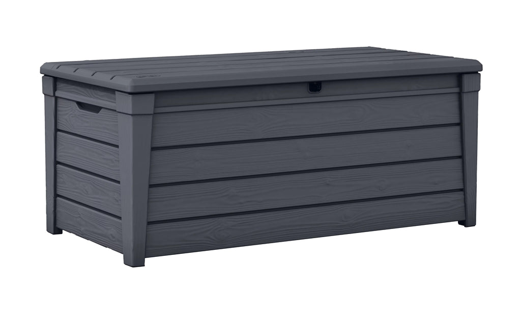 Keter Brightwood Outdoor Plastic Deck Box, All-Weather Resin Storage, 120 Gal, Anthracite Gray