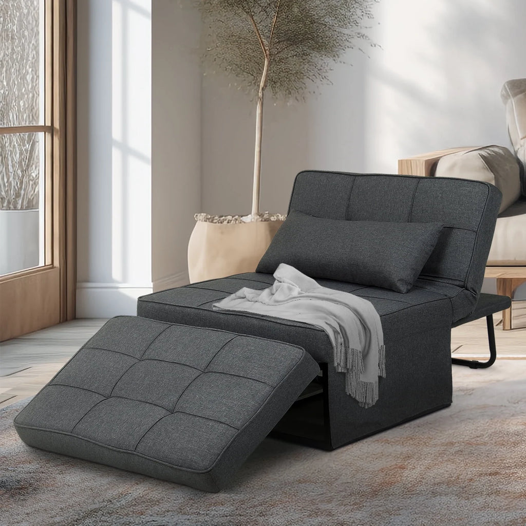 Ainfox Ottoman Chair Lounger Bed .4 in 1 Breathable Linen Convertible Single Sofa Couch, 73.23''L x 33.86''W(Dark Grey)(Beige)