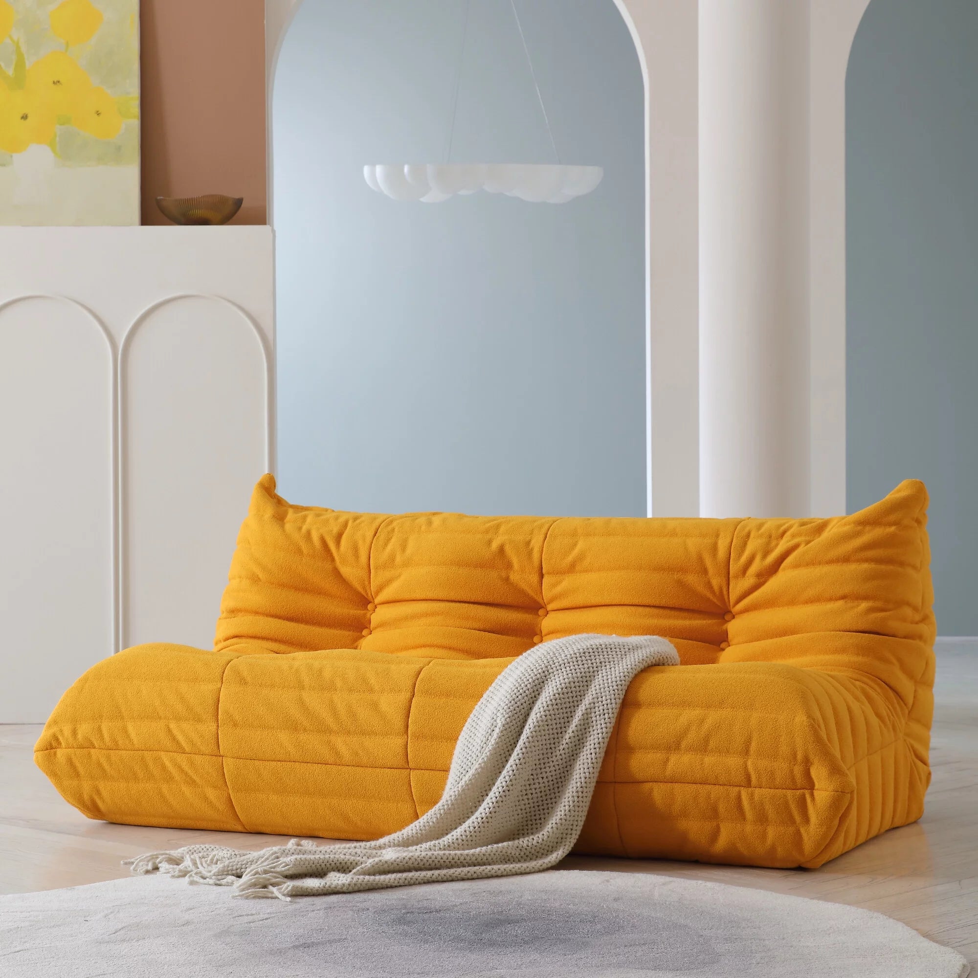 Magic Home Modern Sectional Sofa Togo Sofa Lazy Sofa Floor Sofa Foam Sofa Couch for Bedroom,Living Room,Apartment and Small Space,Three Seat Sofa,Beige