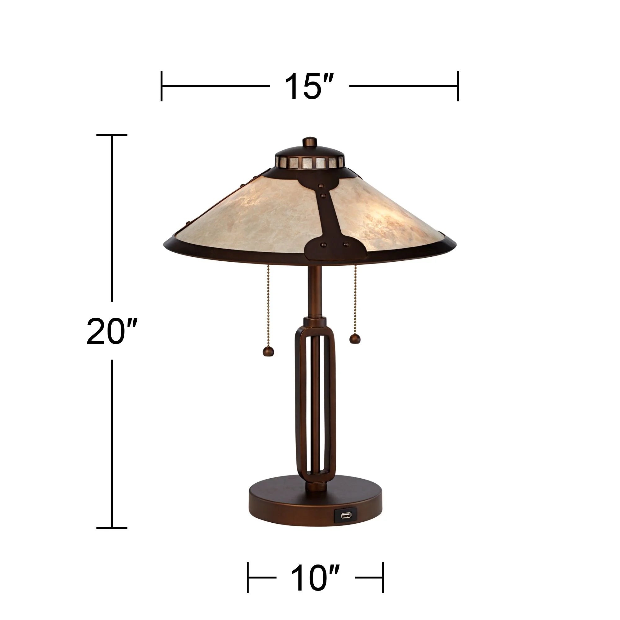 Franklin Iron Works Samuel Mission Desk Table Lamps 20" High Set of 2 Bronze with USB Charging Port Mica Shade for Bedroom Living Room Bedside Desk