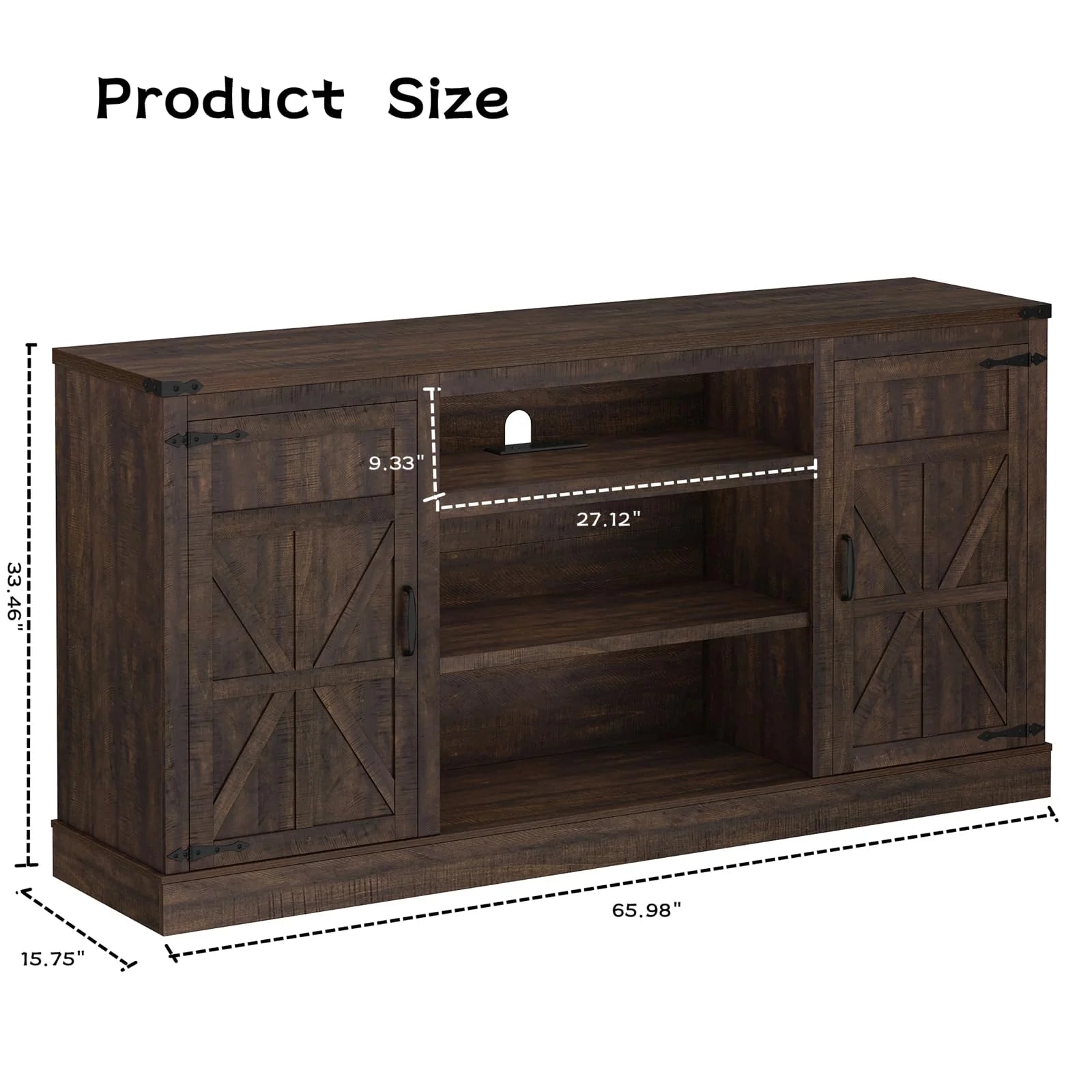 4 Layer Farmhouse Coffee Bar Cabinet With Power Outlet & LED Light, 57" Barn Door Buffet Cabinet Kitchen Storage With Adjustable Shelves(Brown)
