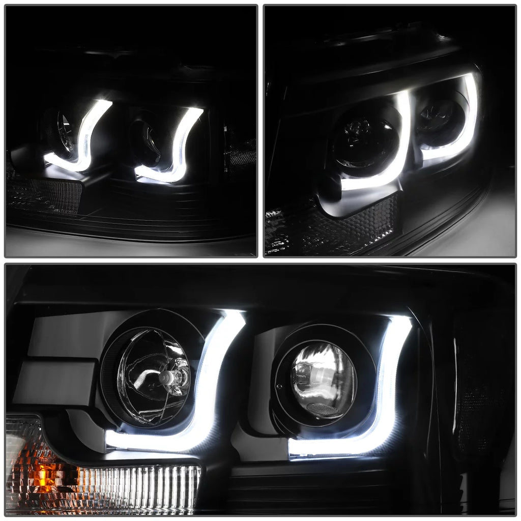DNA Motoring HL-3DLB-F1504-BK-CL1 For 2004 to 2008 Ford F150 Lincoln Mark LT Dual LED DRL Light Bar Projector Headlight Black Housing Clear Corner Headlamp