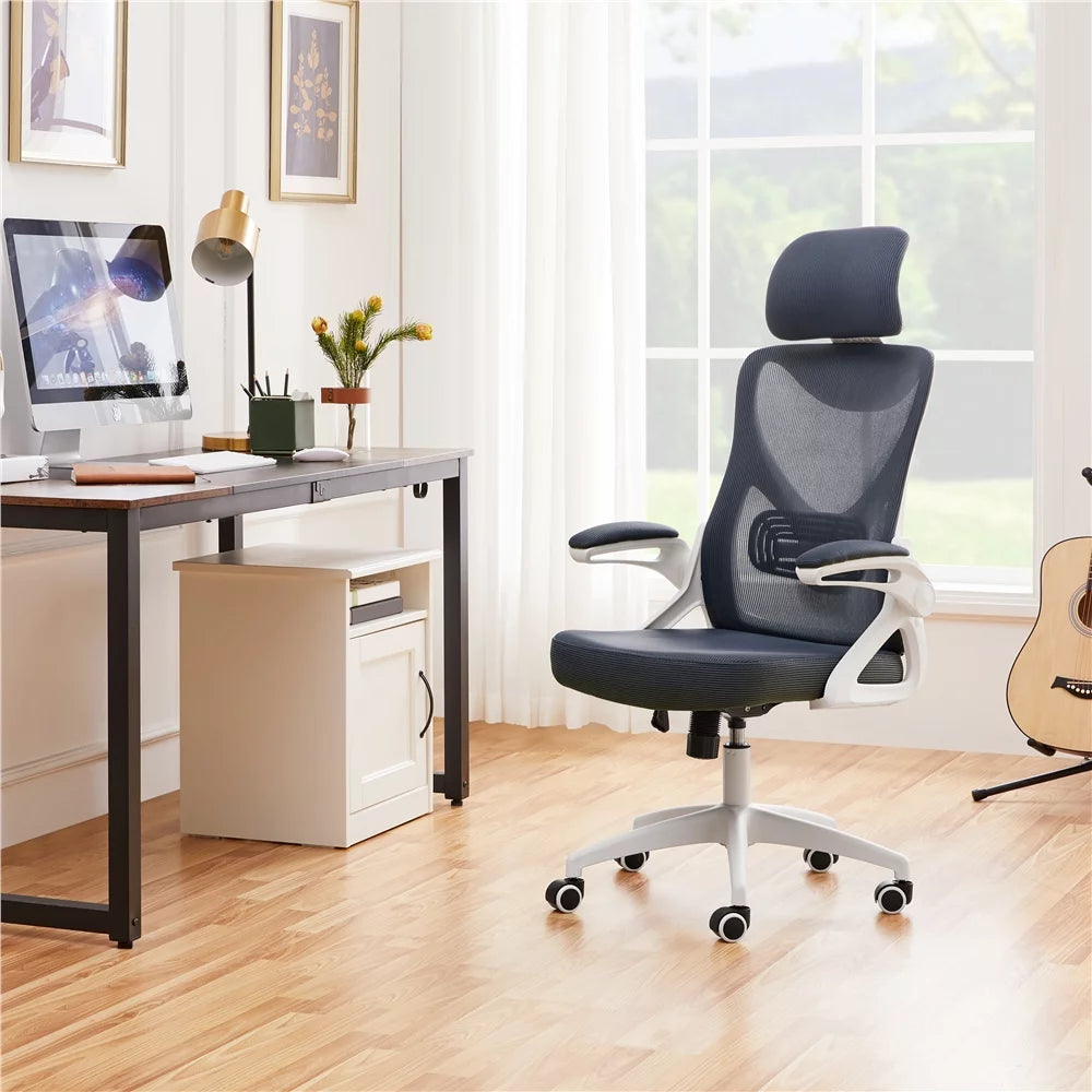 Topeakmart High Back Ergonomic Mesh Office Chair with 90° Flip-up Armrest, White/Black