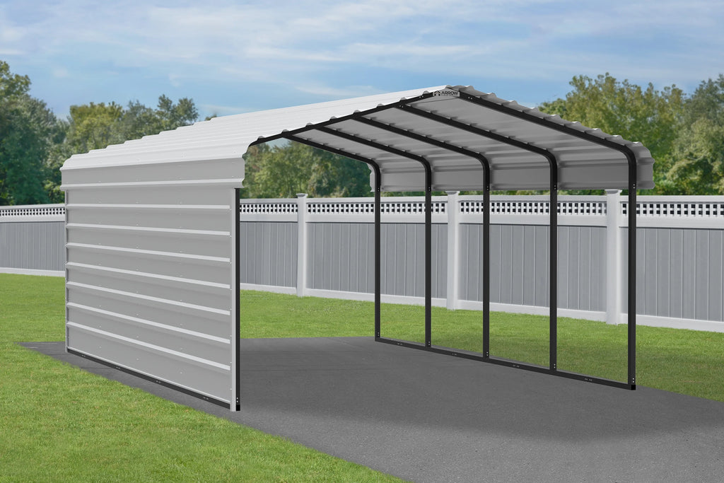 Arrow Carports Galvanized Steel Carport, with 1-Sided Enclosure, Compact Car Metal Carport Kit, 12' x 20' x 7' , Eggshell