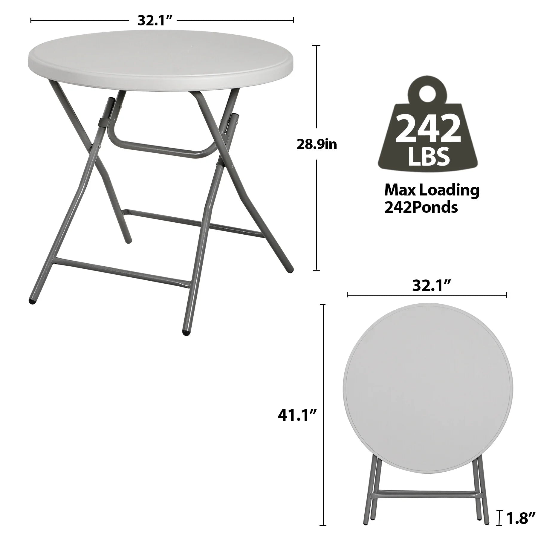 HomGarden 48" Round Bi-Folding Picnic Table 4FT Portable Plastic Dining Card Table Indoor & Outdoor White