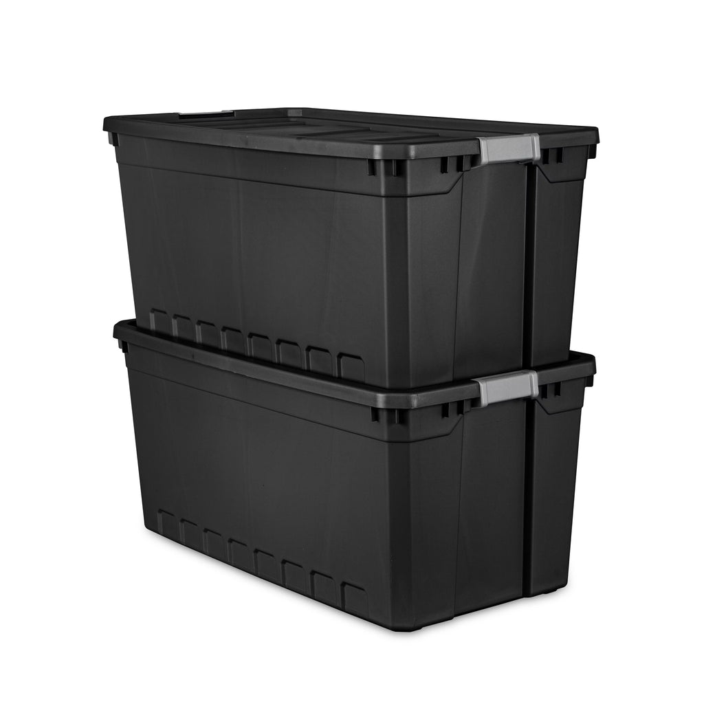 Sterilite 50 Gallon Stacker Tote Plastic, Black, Set of 3