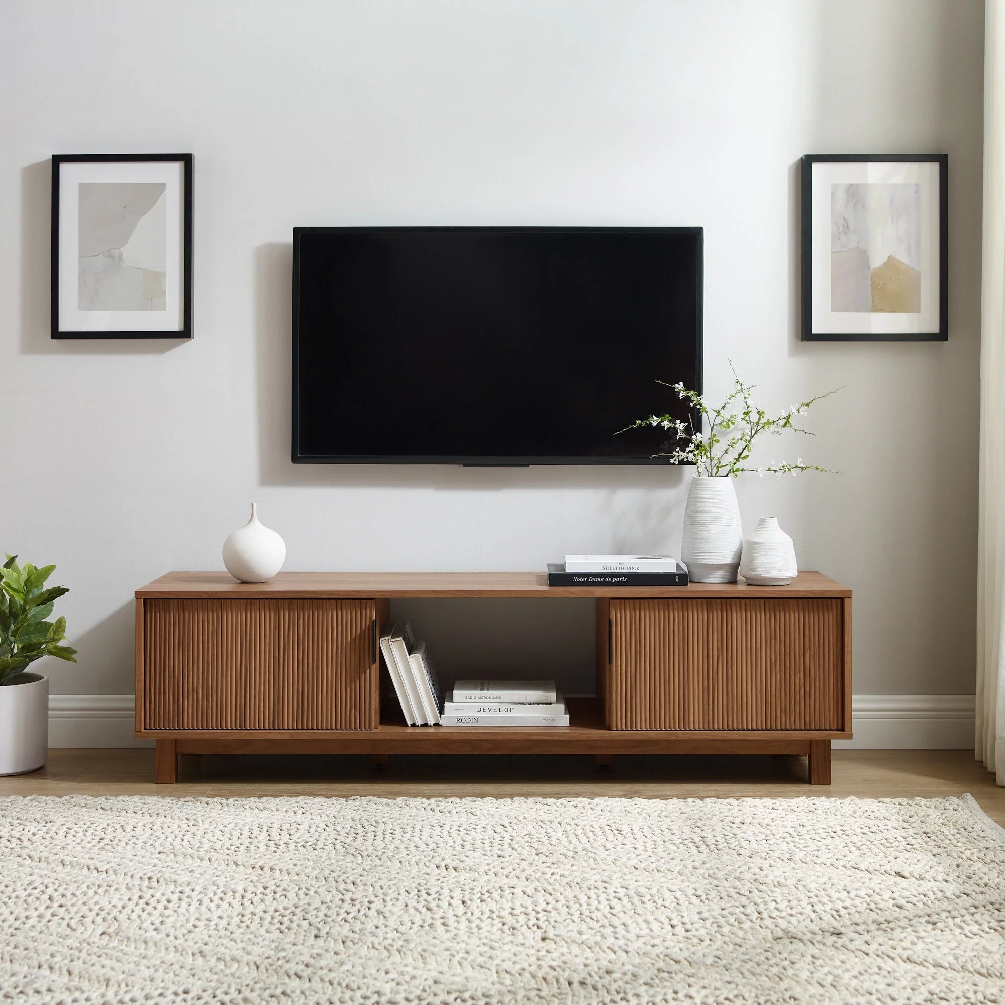 Manor Park Mid-Century Modern 2-Door Reeded TV Stand for TVs up to 65", Mocha