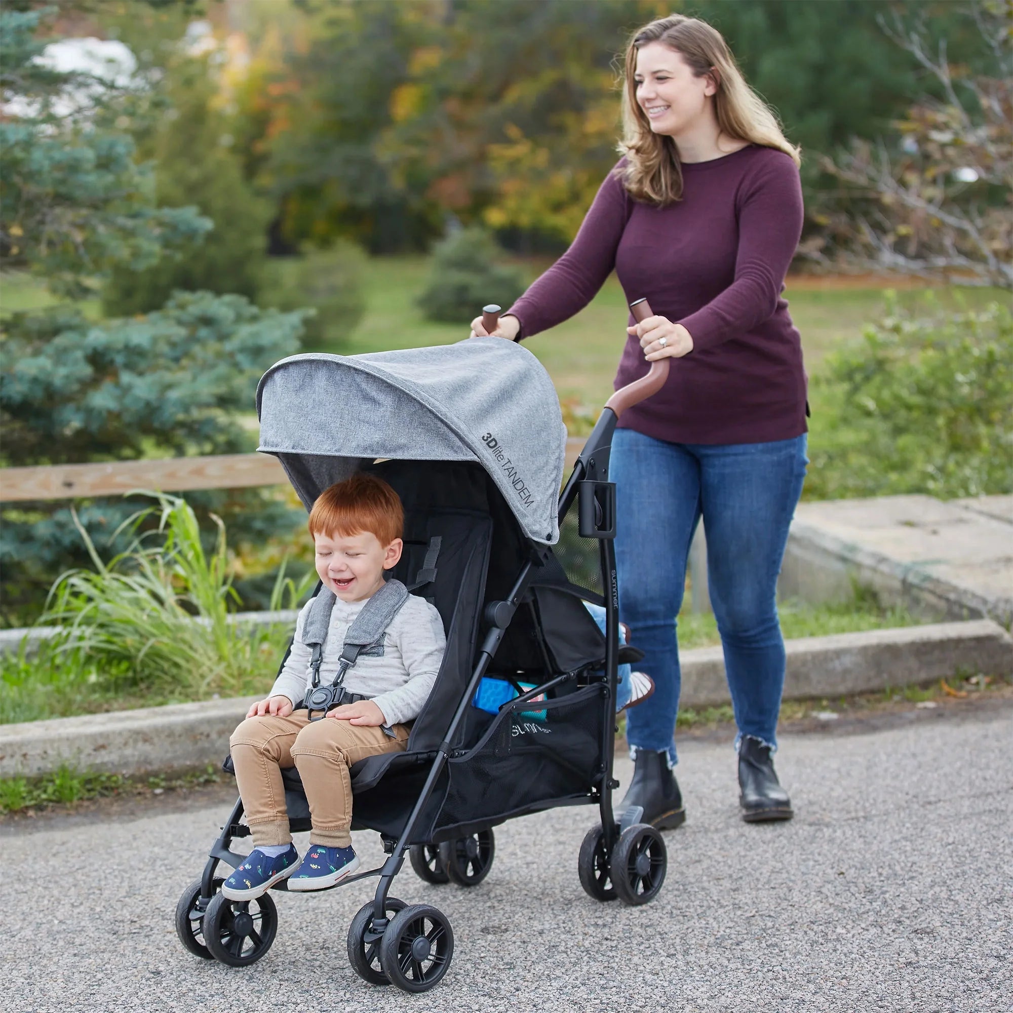 Summer Infant 3Dlite Tandem Double Stroller for Infants & Toddlers, Black