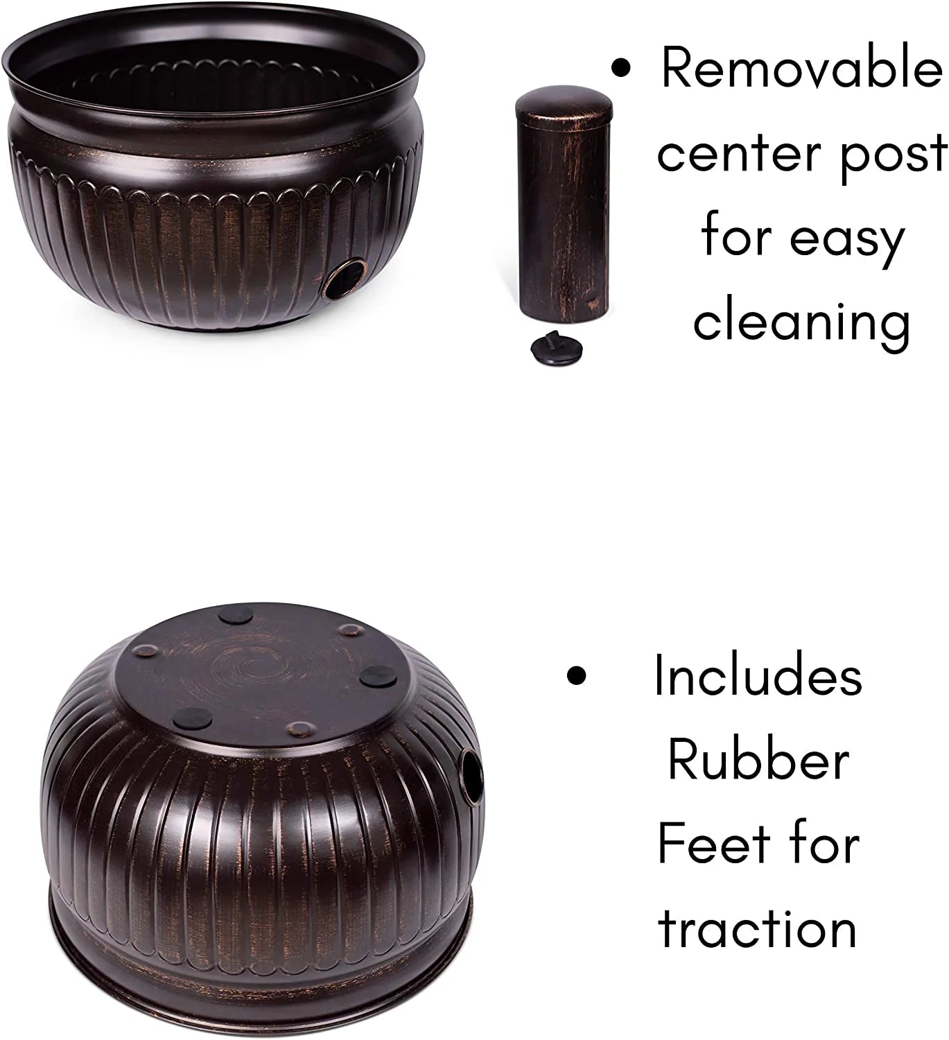Water Hose Holder | Holds 100ft Hose | DIstressed Bronze | Drainage Hole | Ground Garden Hose Pot | Decorative | Embossed | Steel Metal with Copper Accents | Outdoor or Indoor Use