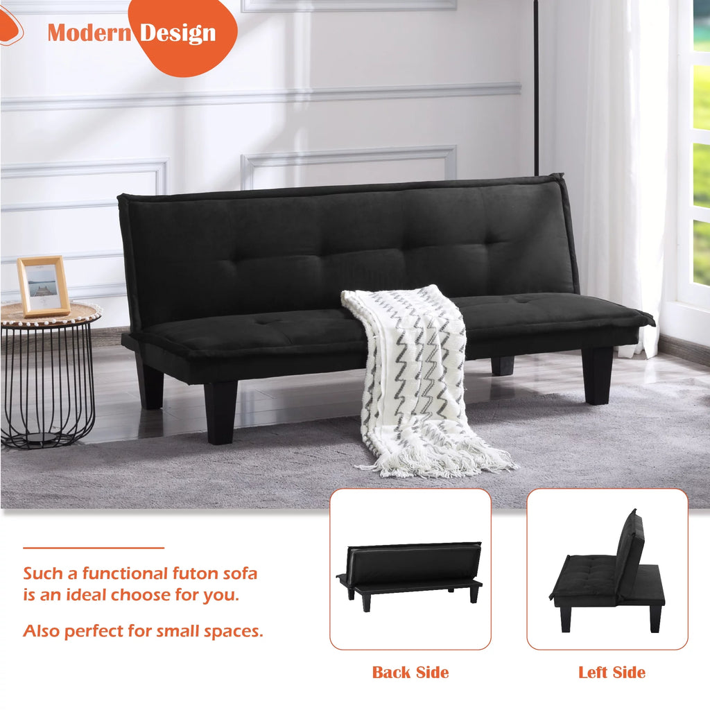 BSHTI 63.8 inch Armless Tufted Convertible Sleeper Futon Sofa Faux Suede Fabric Sofa Sleeper(Black)