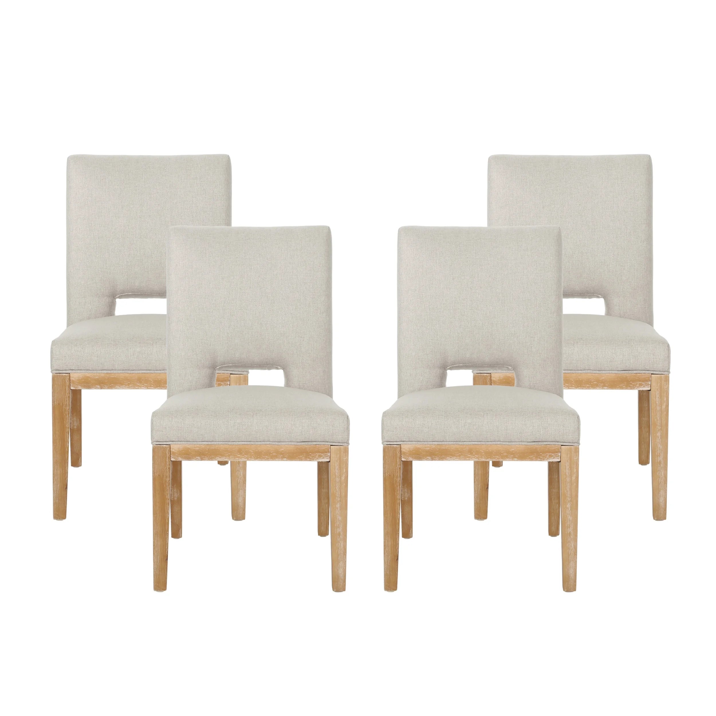 Noble House Bowrun Fabric Upholstered Dining Chairs, Set of 4, Wheat and Weathered Natural