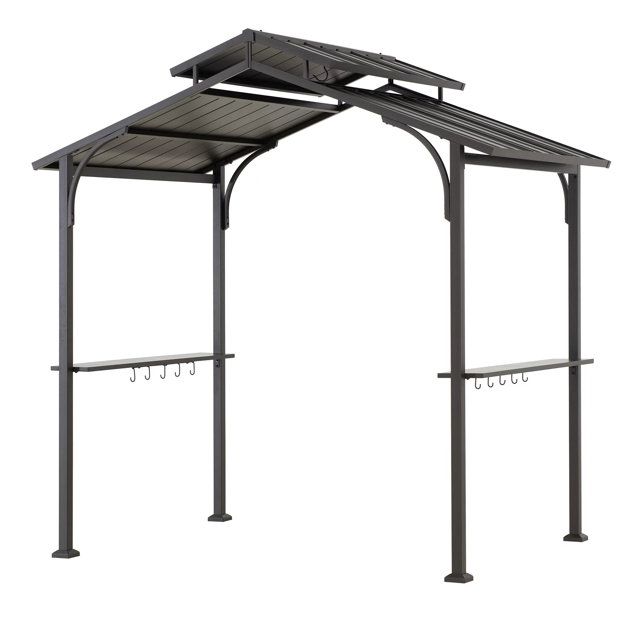 Sunjoy Hanscom 5 ft. x 8 ft. Brown Steel Frame Double Tiered Hardtop Grill Gazebo with Ceiling Hook and Shelves