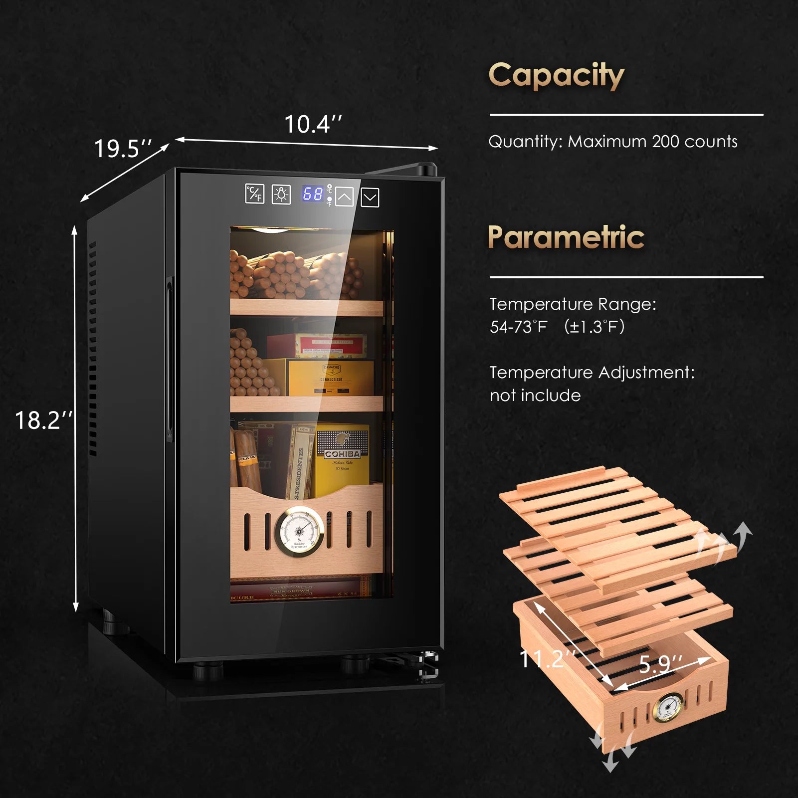 Rocita 16L Cigar Humidor, Electric Cigar Humidor Cabinet for 100 Counts with Digital Hygrometer, Spanish Cedar Lined Cigar Box, Great Gift for Father Friends Men